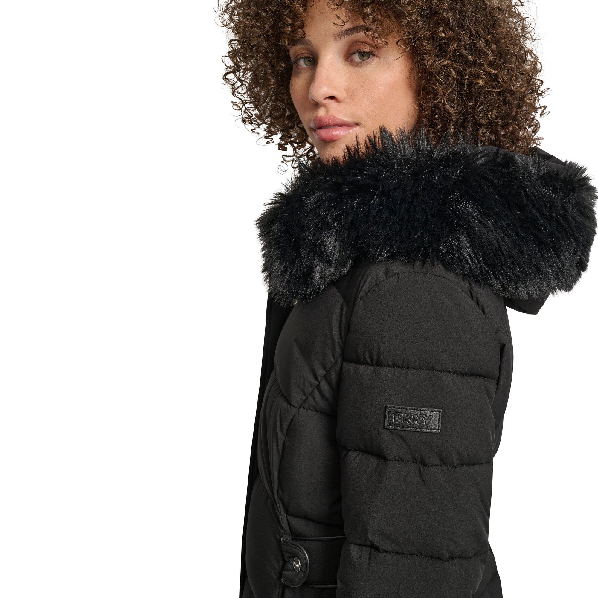 Black - DKNY - Women's  Longline Long Puffer Jacket - 4