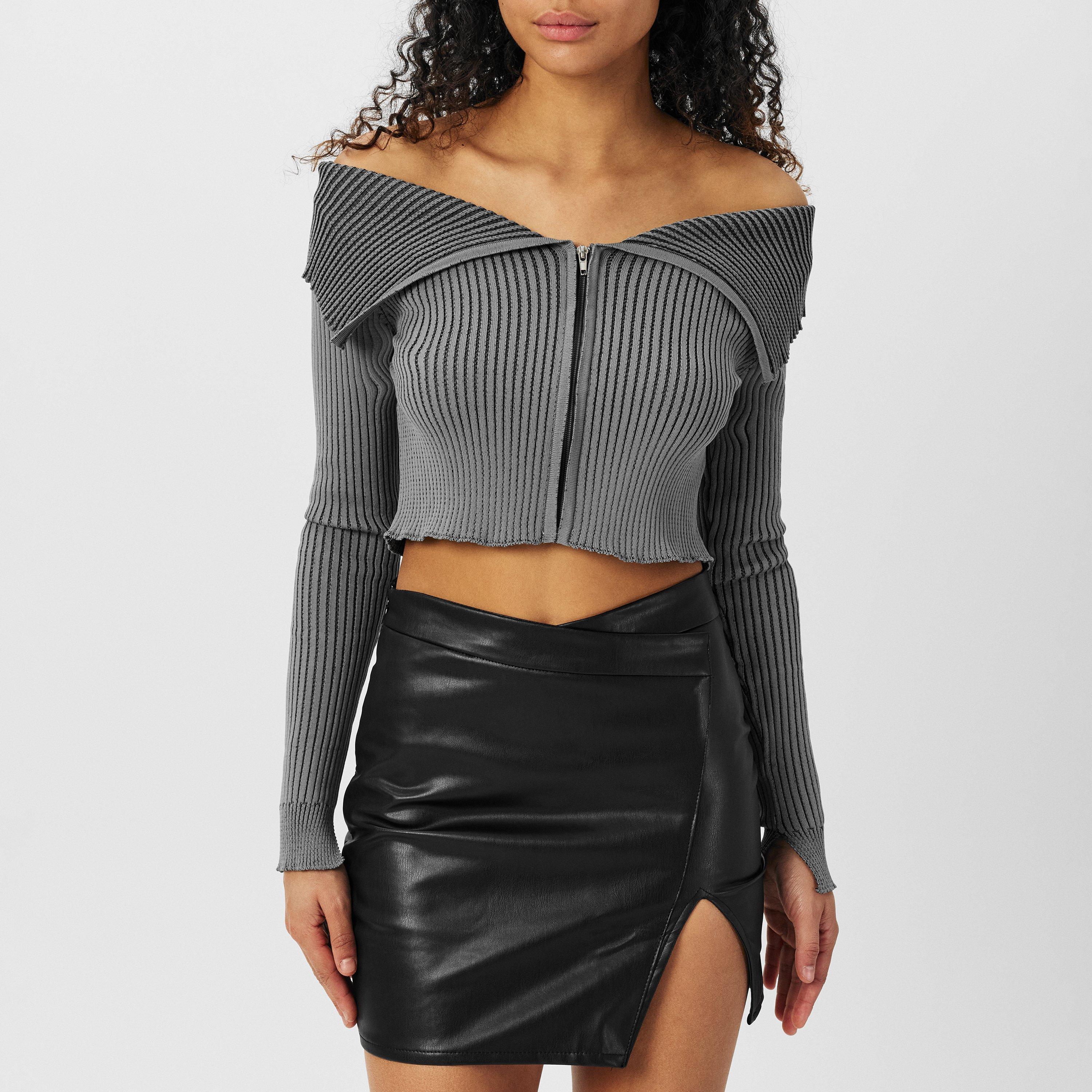 Grå - Missy Empire - Folded Zip Through Top - 3