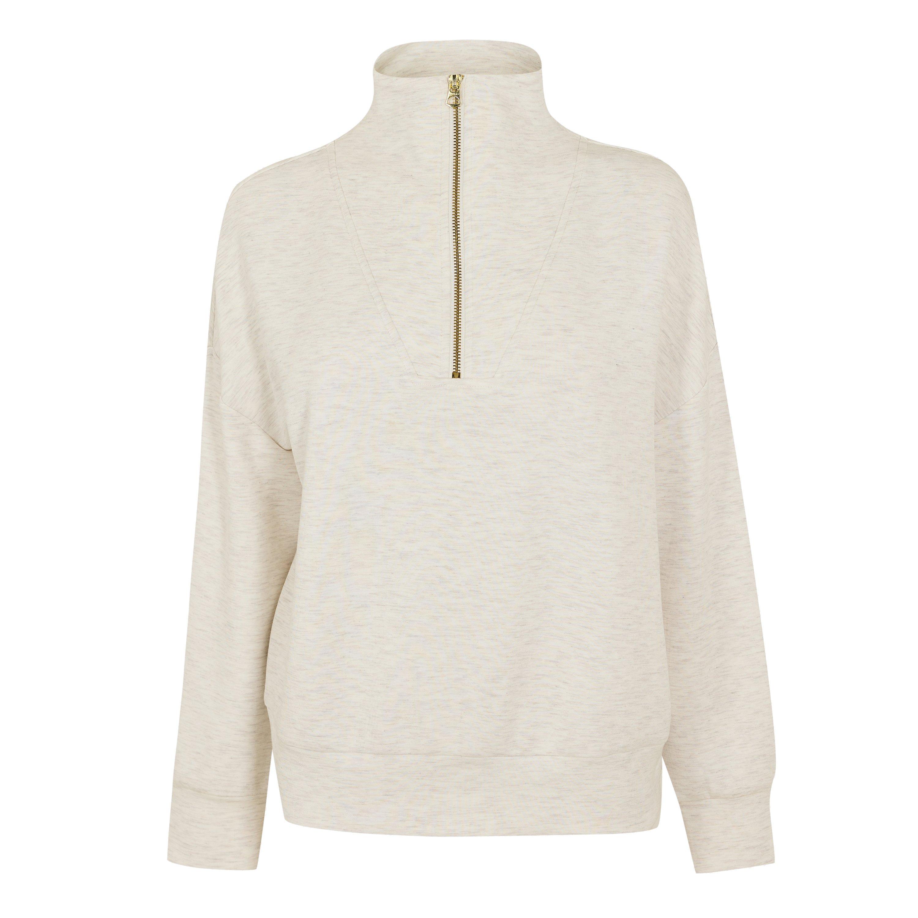 Varley Hawley Half Zip Sweatshirt - Ivory Marl - Size 12 (M)