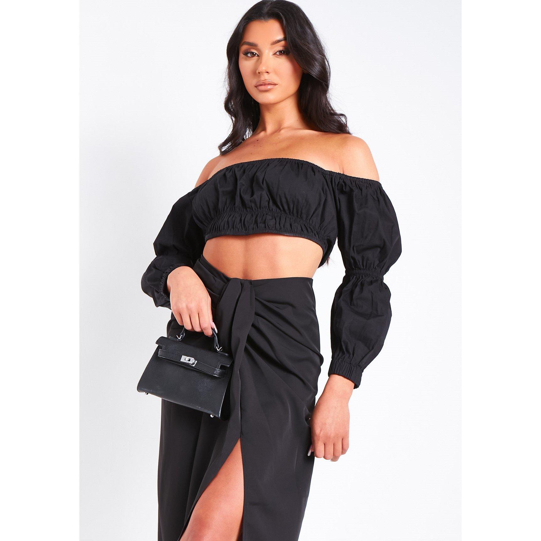 Black - Missy Empire - Woven Puff Sleeve Bardot Top