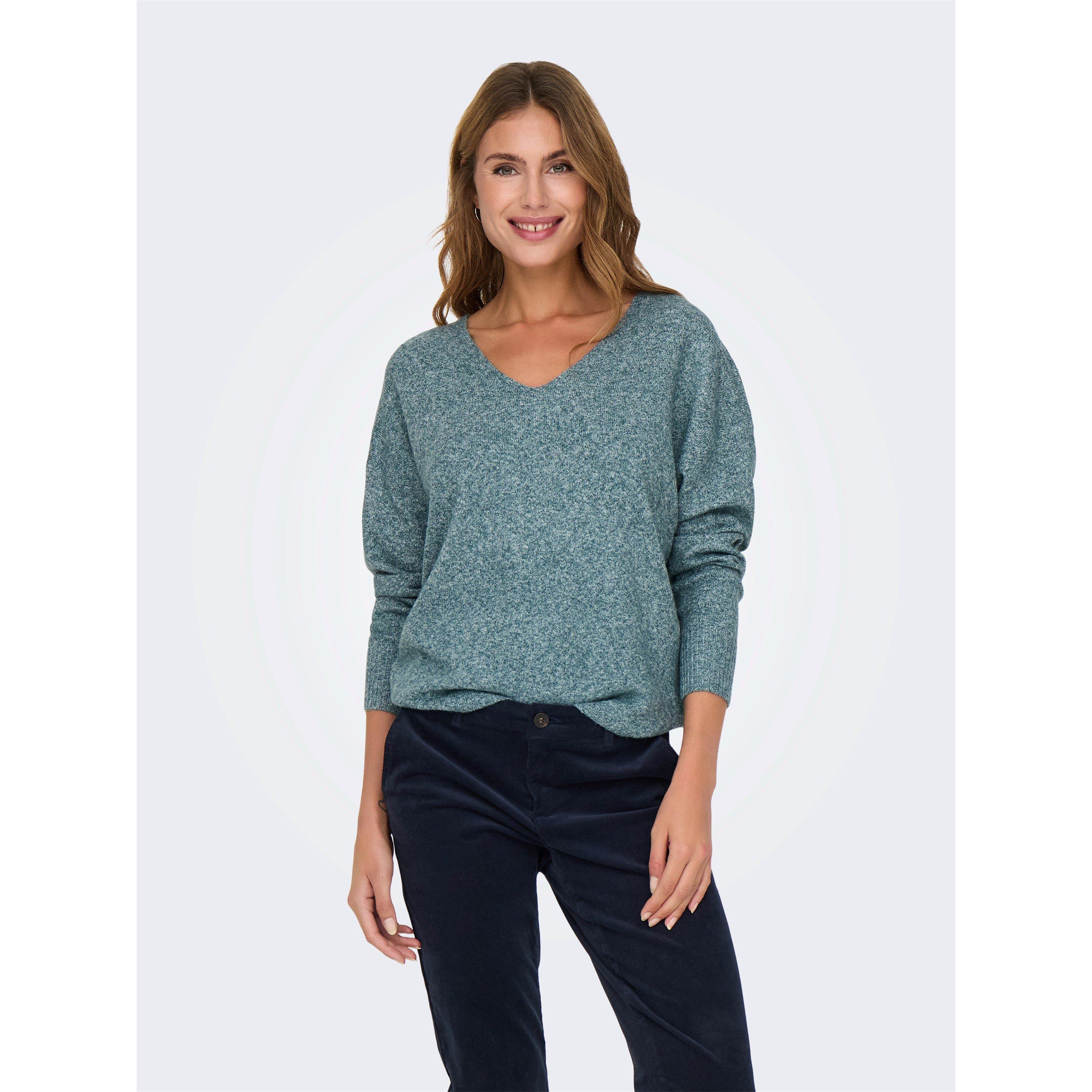 Mousse de mer - Only - Women's Rica Long-Sleeve V-Neck Knitted Top - 5