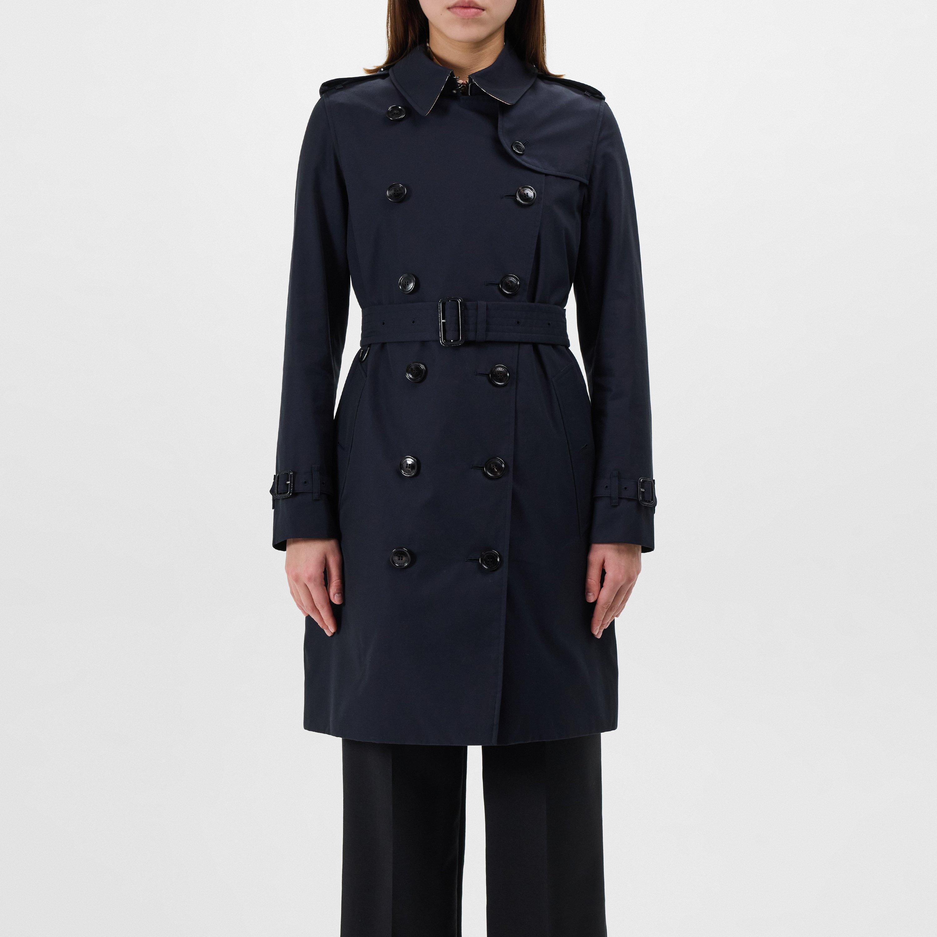 Burberry Women's Check Cotton Mid-Length Kensington Trench Coat