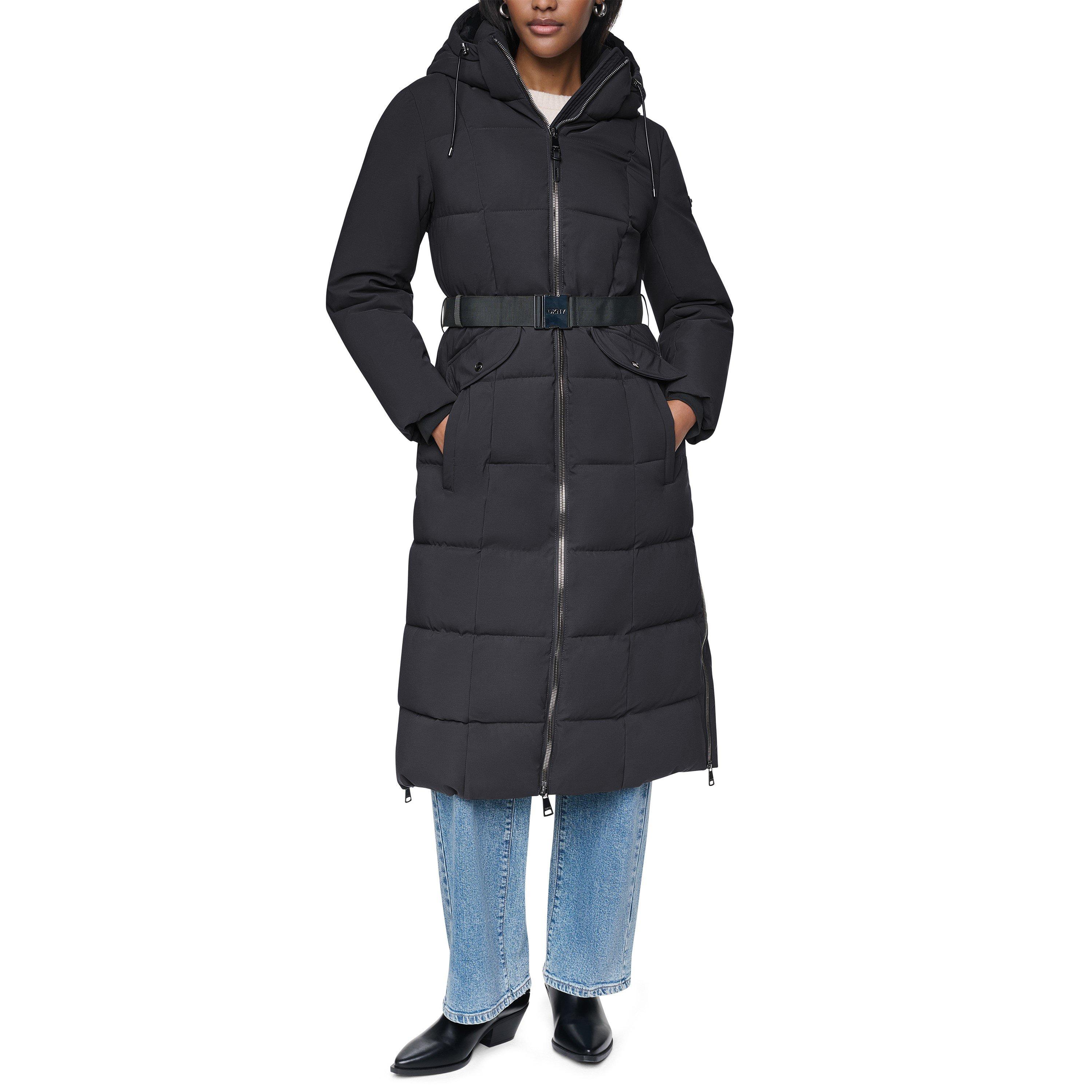 Black - DKNY - Women's Outerwear Insulated Quilted Long Puffer Jacket - 2