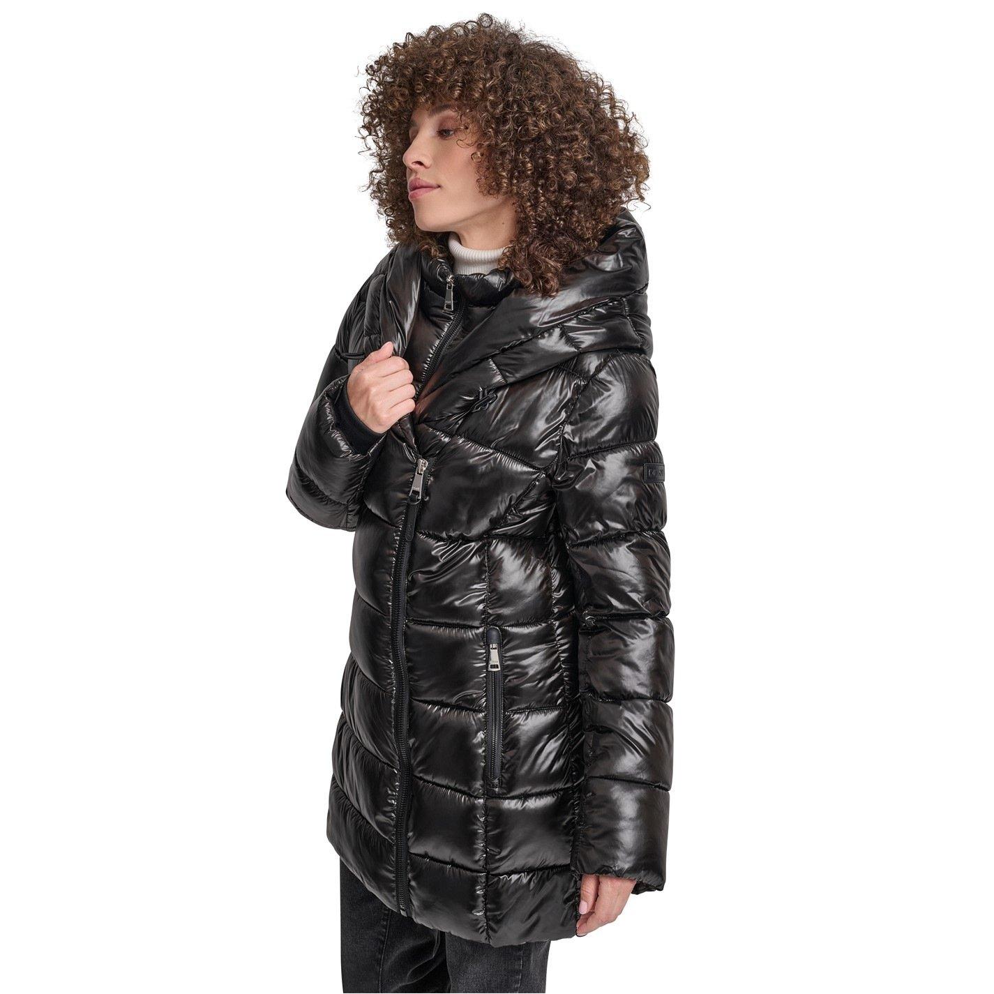 Black - DKNY - Women's Shine Medium Puffer Jacket - 1