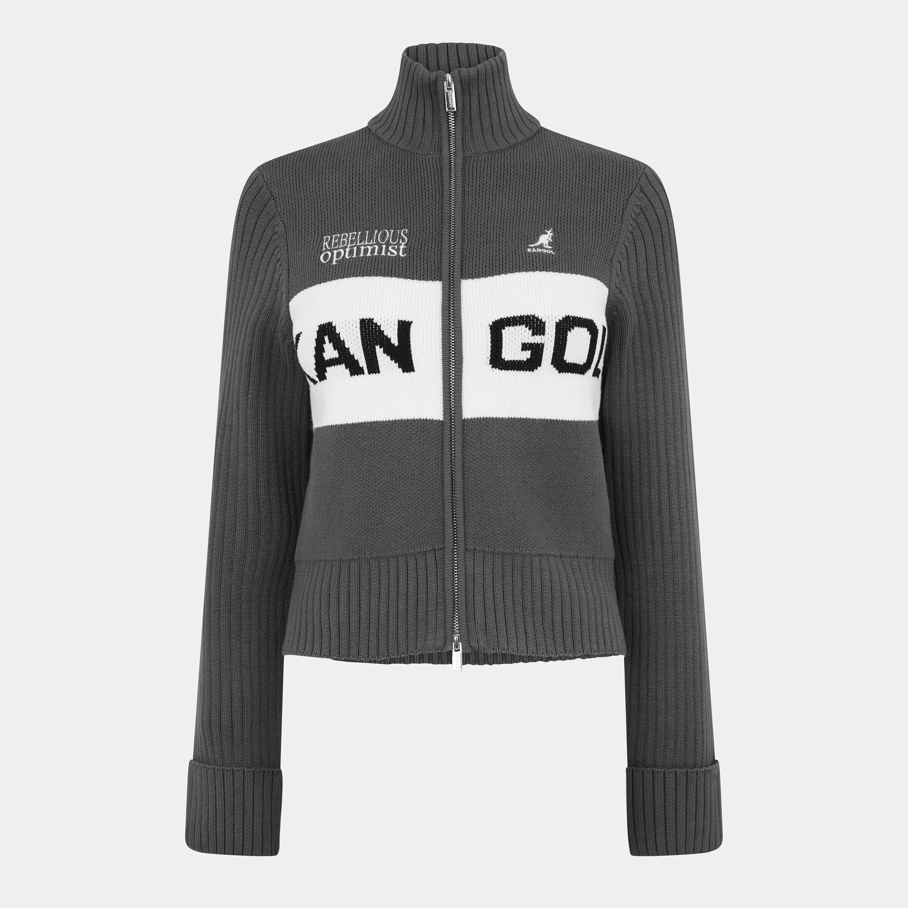 Black - Kangol - Logo Turtleneck Rib Knitted Full Zip Cardigan - 1