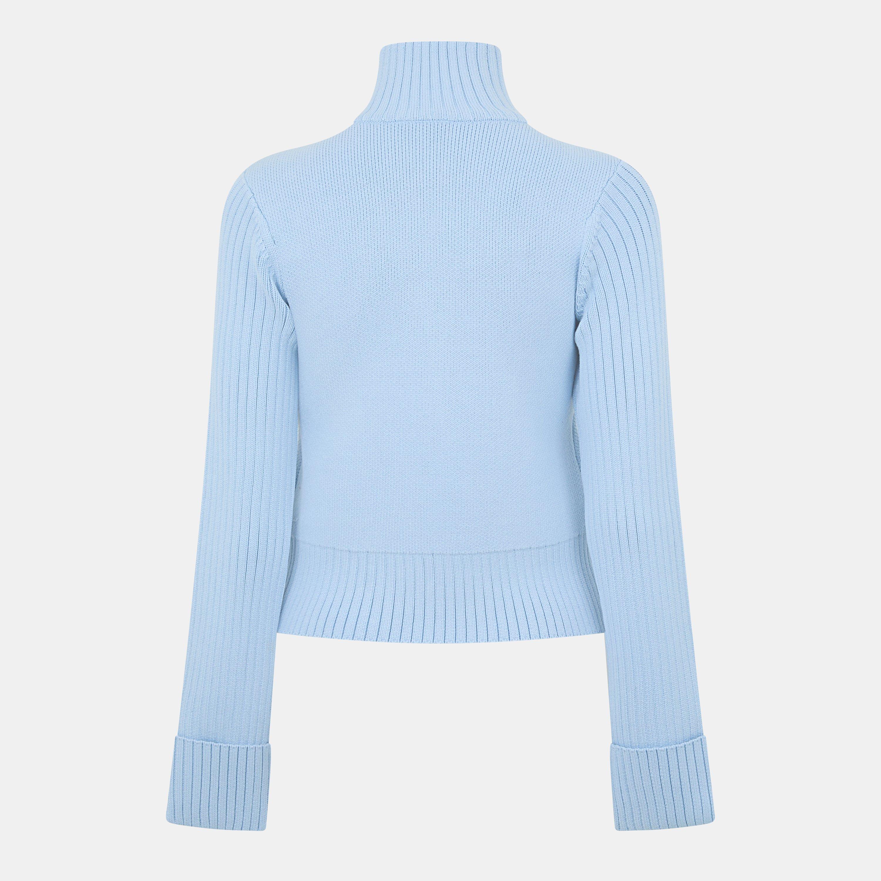 Blue - Kangol - Logo Turtleneck Rib Knitted Full Zip Cardigan - 2