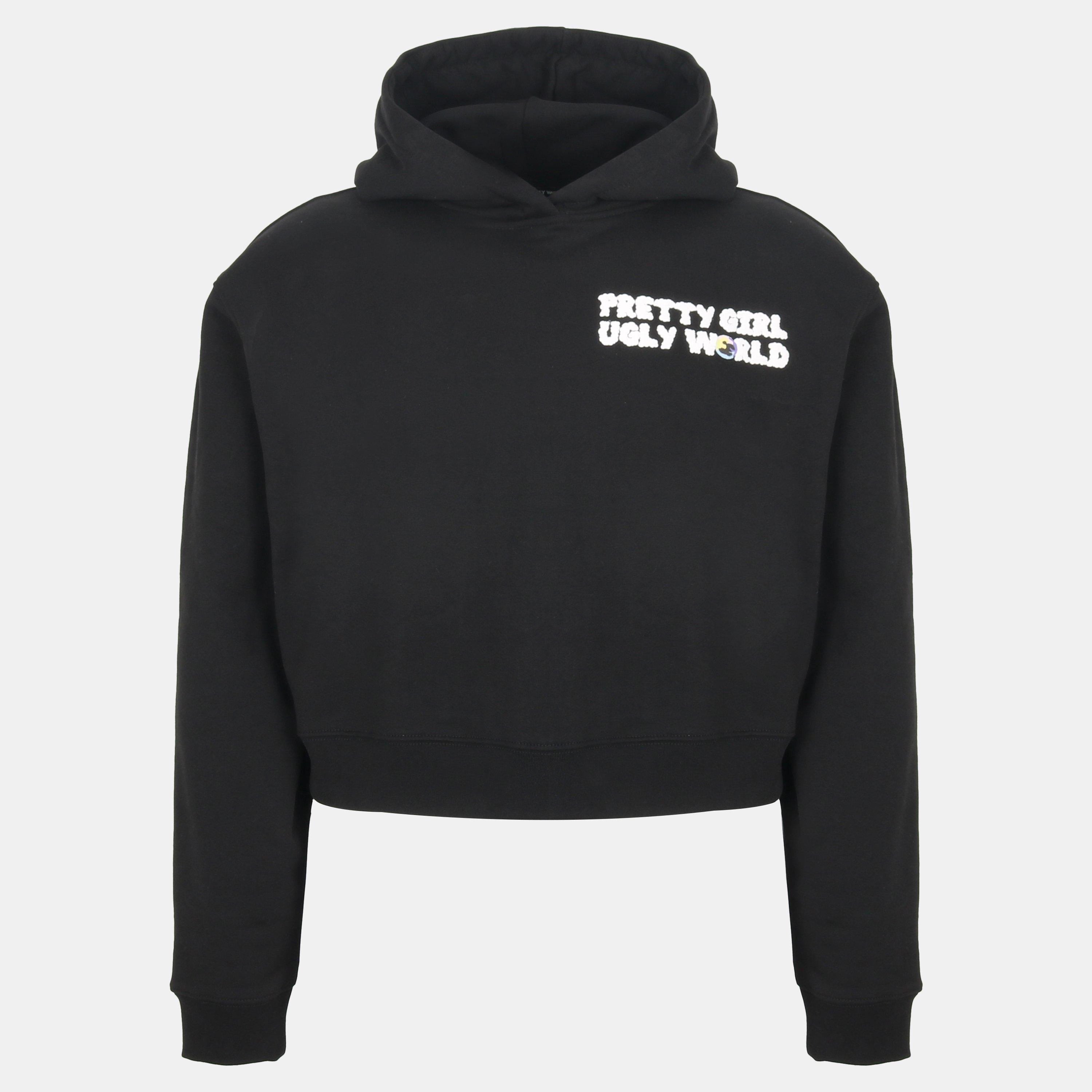 Black/Multi - Pretty Boy Ugly World - Women's Cotton Long Sleeve Cropped Oversized Fit Hoodie - 1