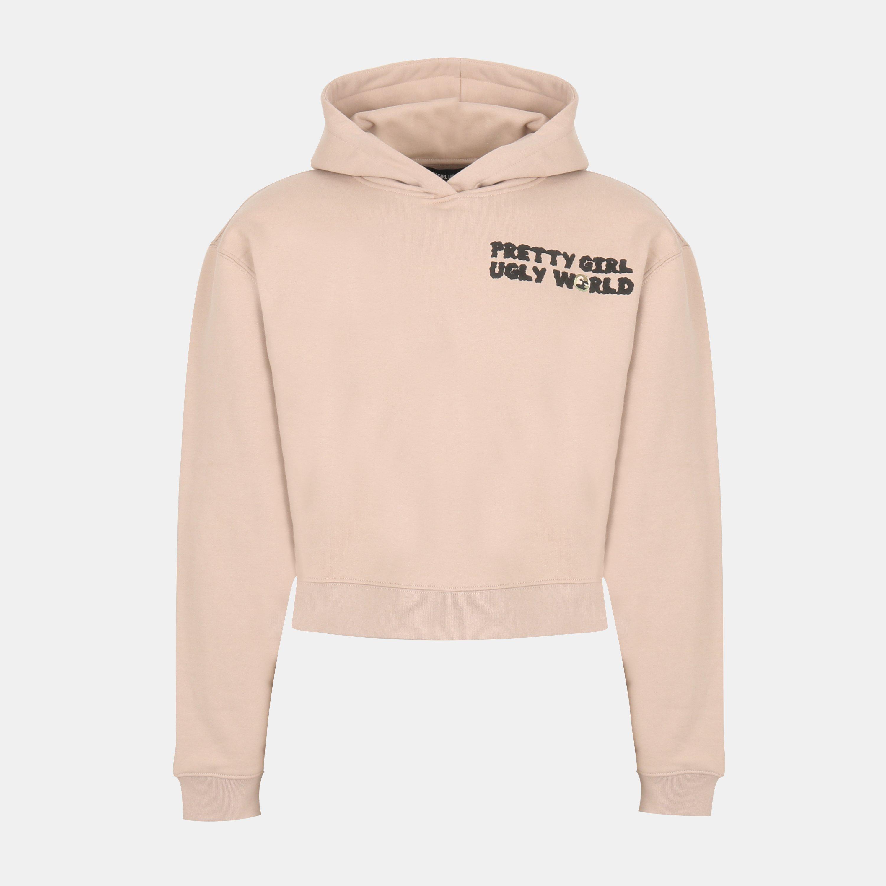 Pretty Boy Ugly World Women's Cotton Long Sleeve Cropped Oversized Fit Hoodie - Mushroom/ - 8 (XS)