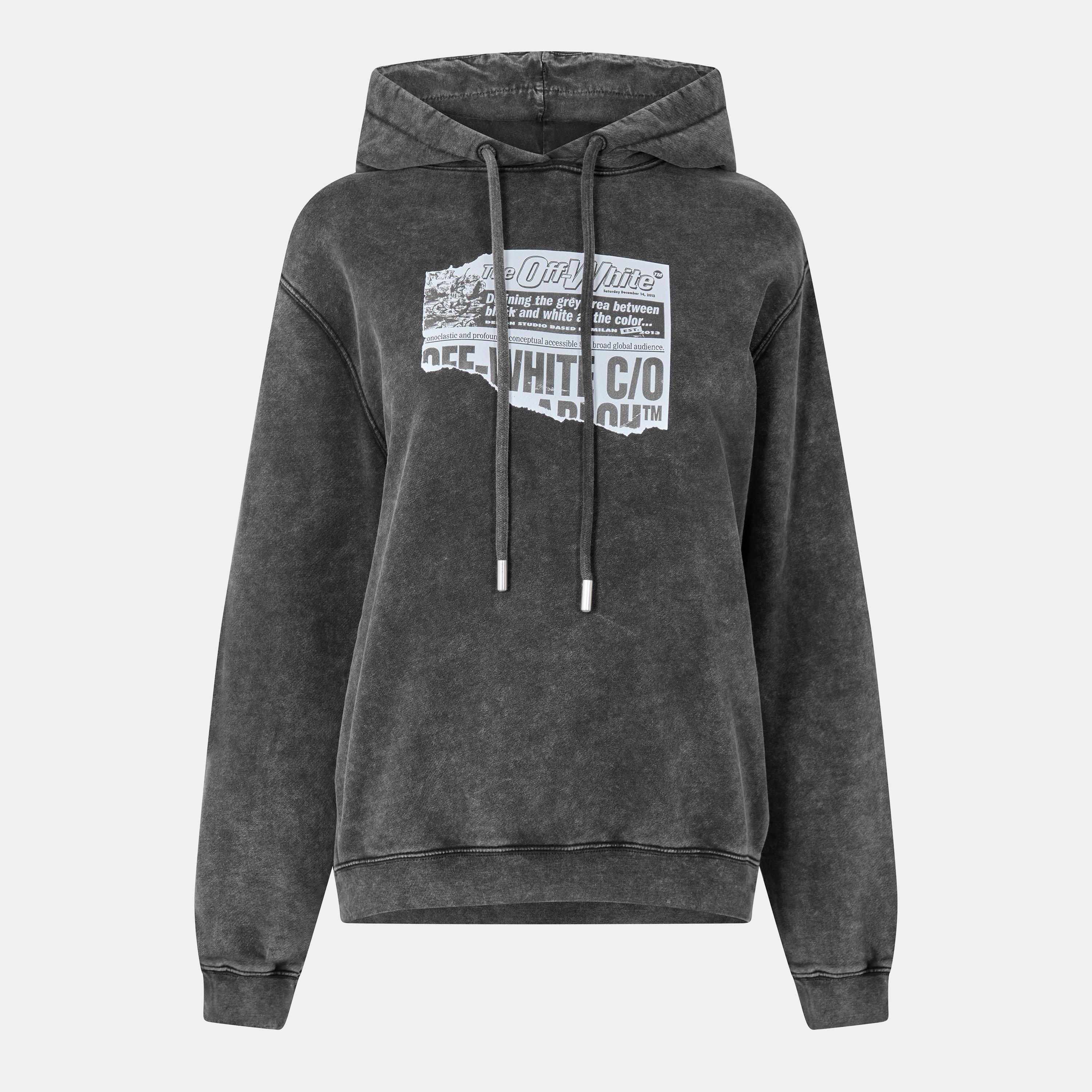 Black - Off White - Women's News Pull Over Oversized Hoodie - 1