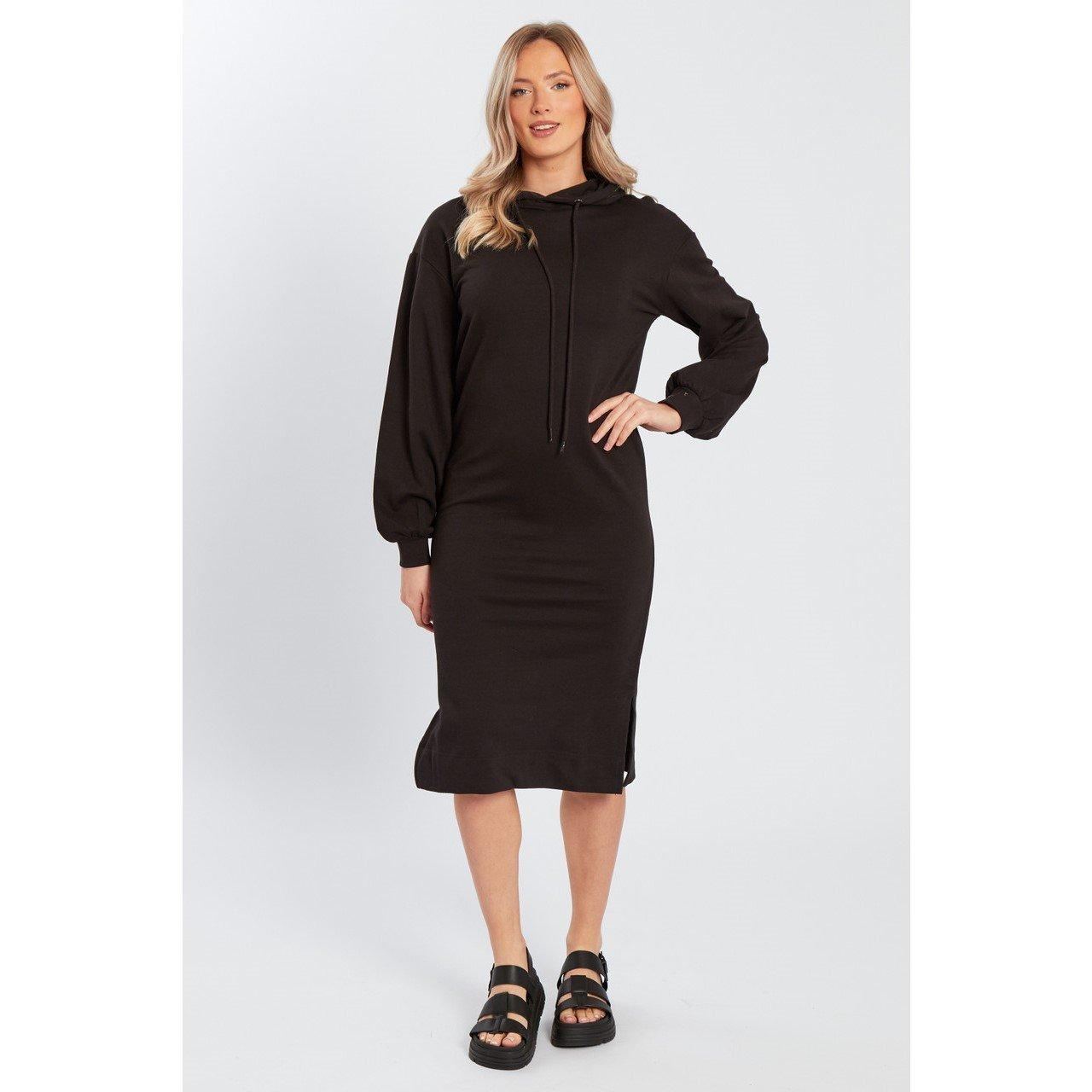 Zwart - Influence - Long-Line Hooded Knitted Jumper Dress - 1