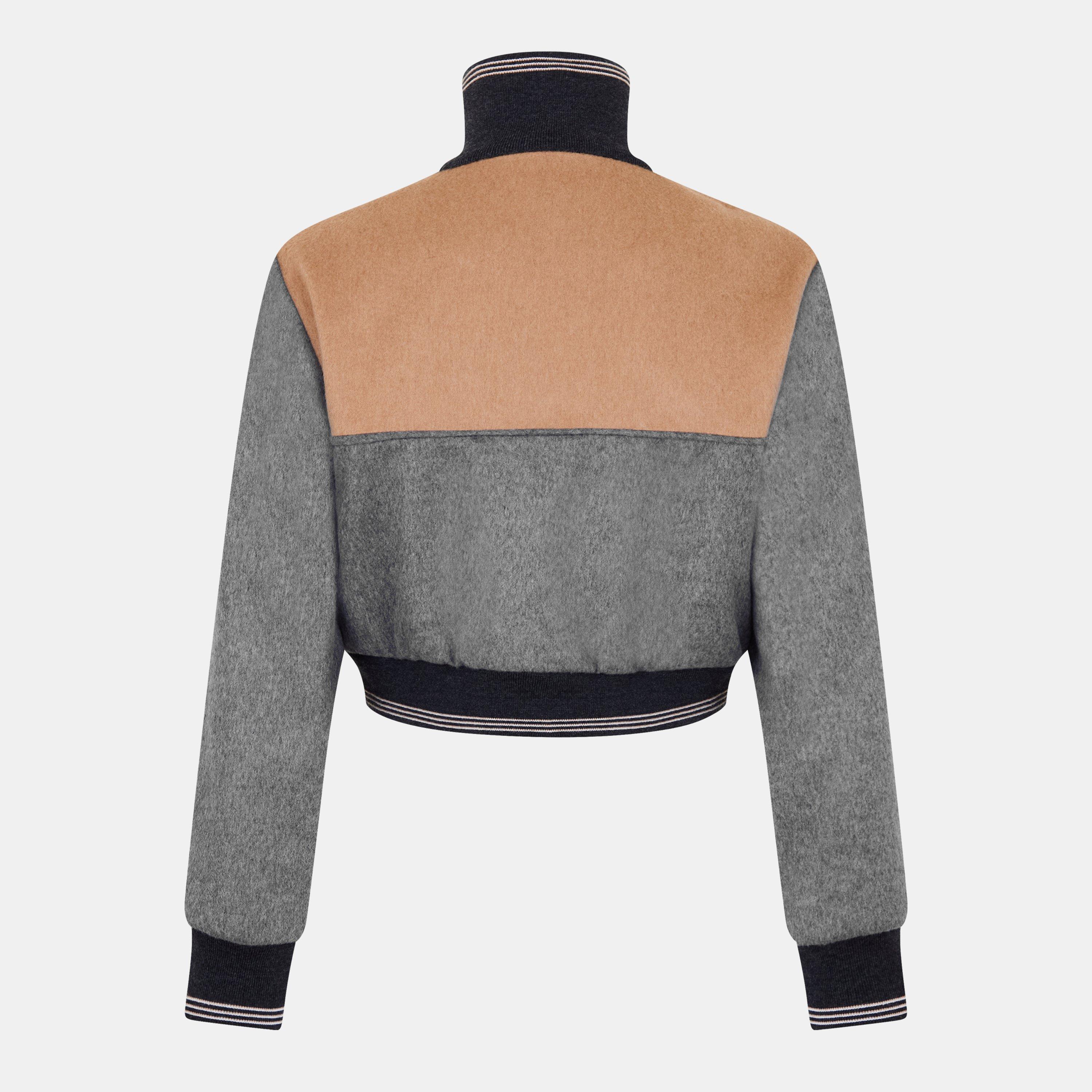 Grigio/Cammello - Miu Miu - Women's Bicolour Cropped Softshell Jacket - 2