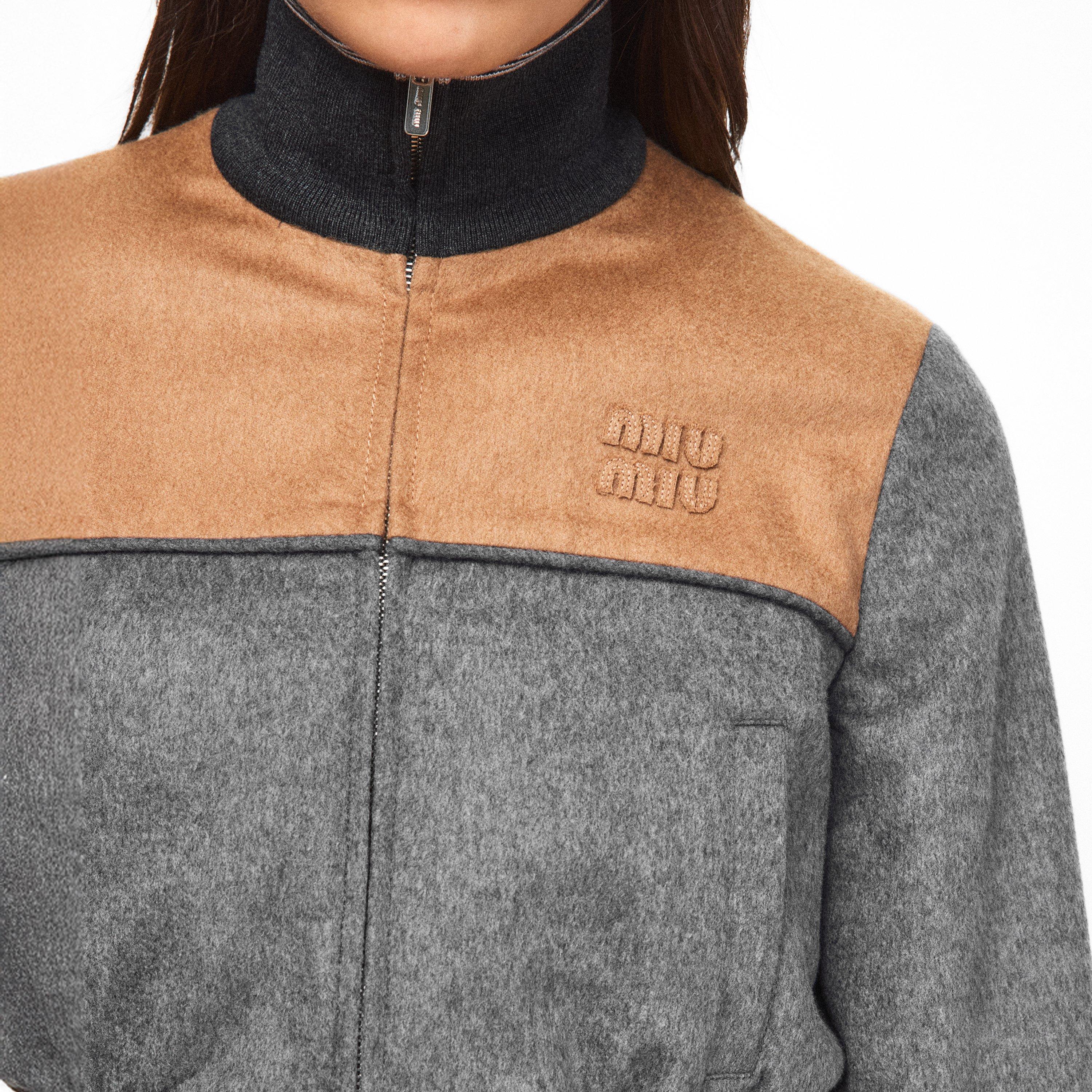 Grigio/Cammello - Miu Miu - Women's Bicolour Cropped Softshell Jacket - 5
