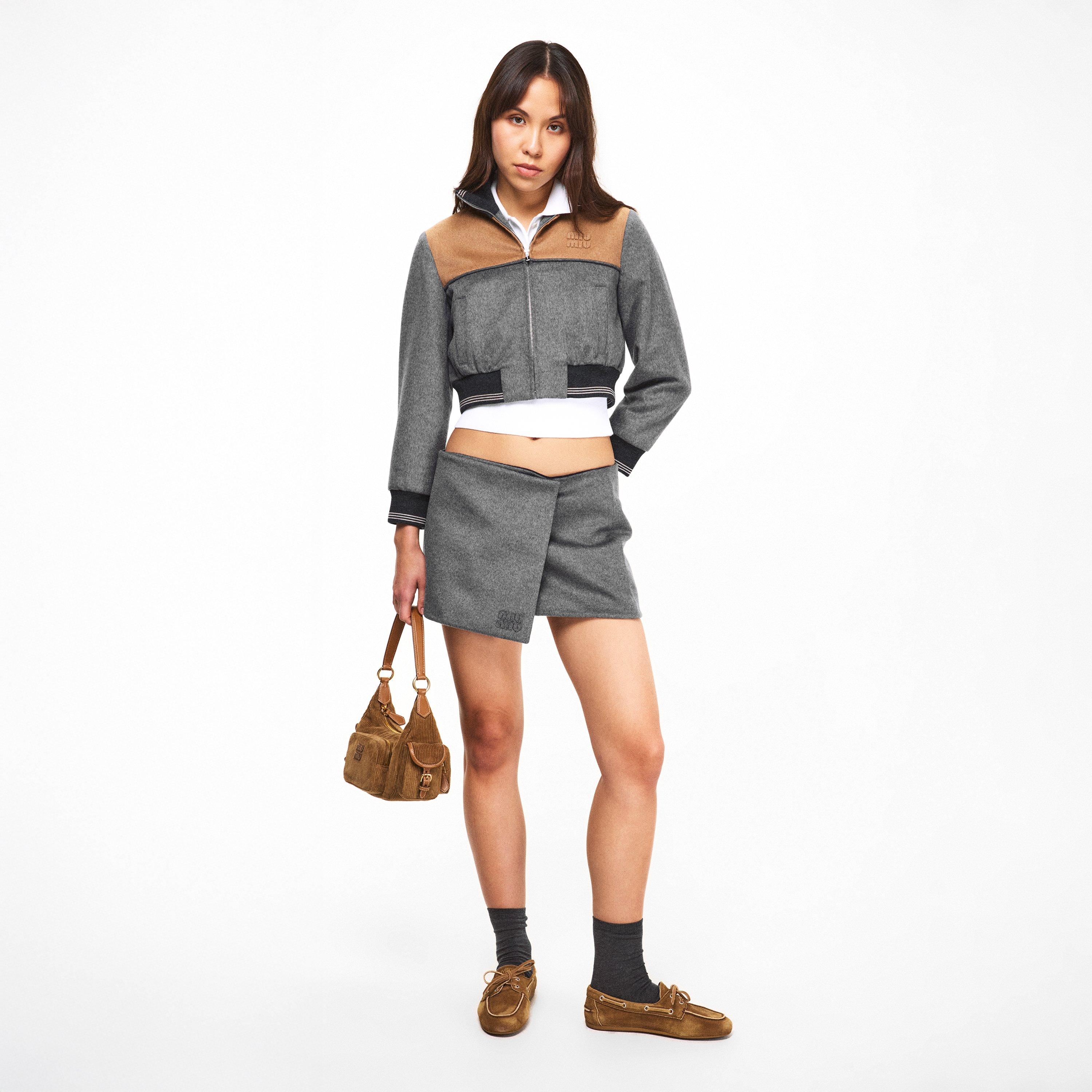 Grigio/Cammello - Miu Miu - Women's Bicolour Cropped Softshell Jacket - 6