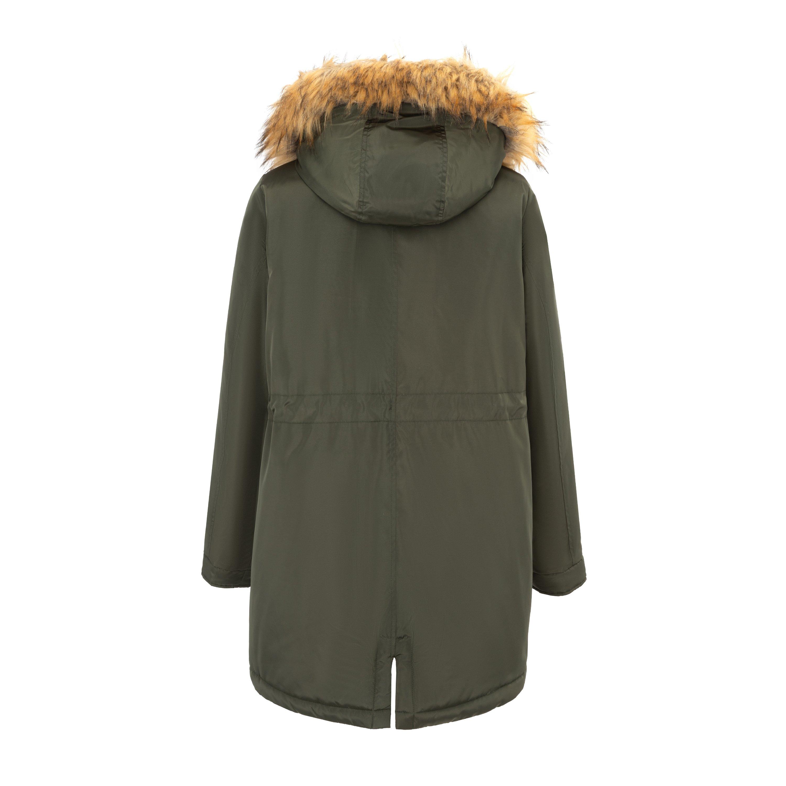 Khaki - Miso - Women's Full Zip Hooded Long Sleeve 2 Pockets Parka - 2