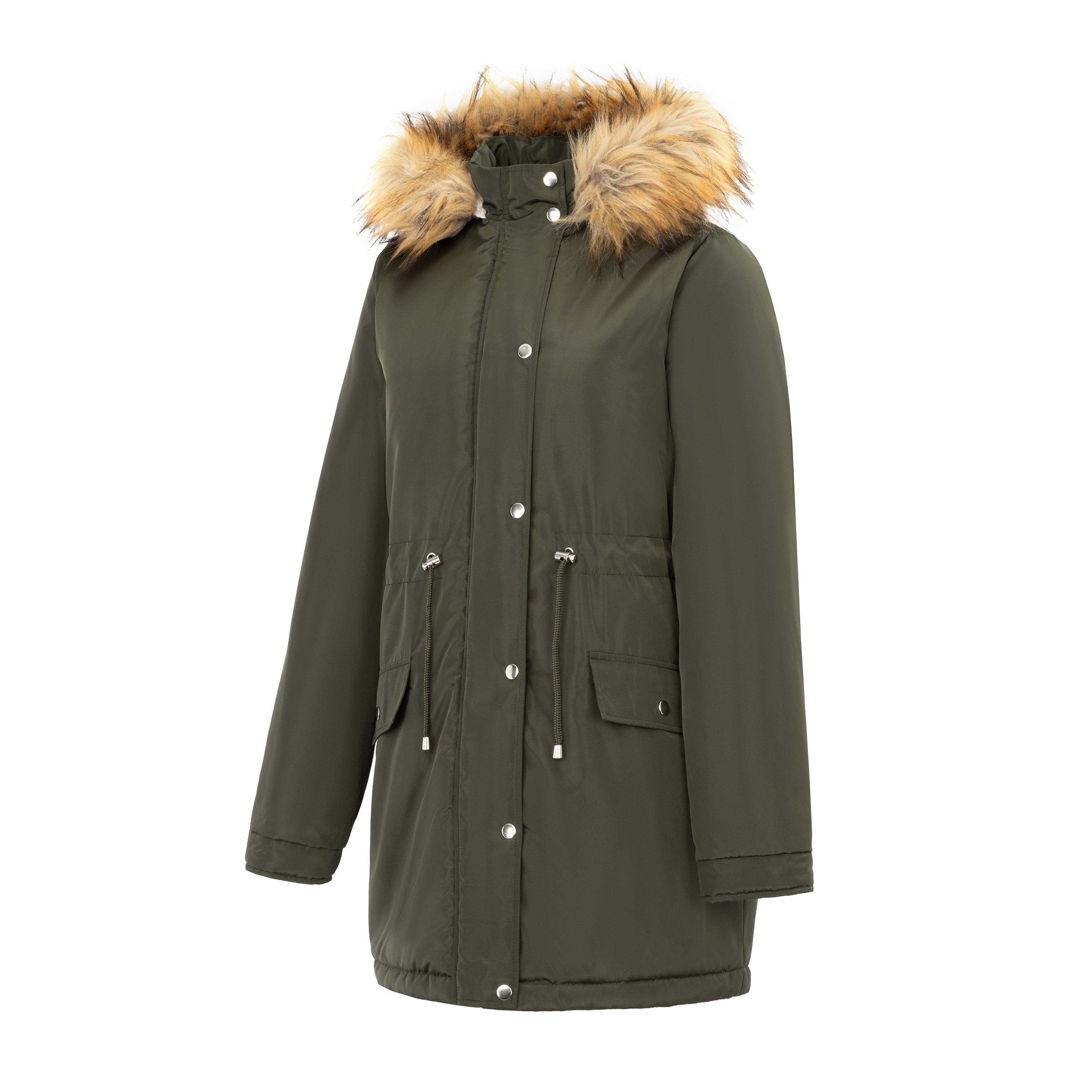 Khaki - Miso - Women's Full Zip Hooded Long Sleeve 2 Pockets Parka - 3
