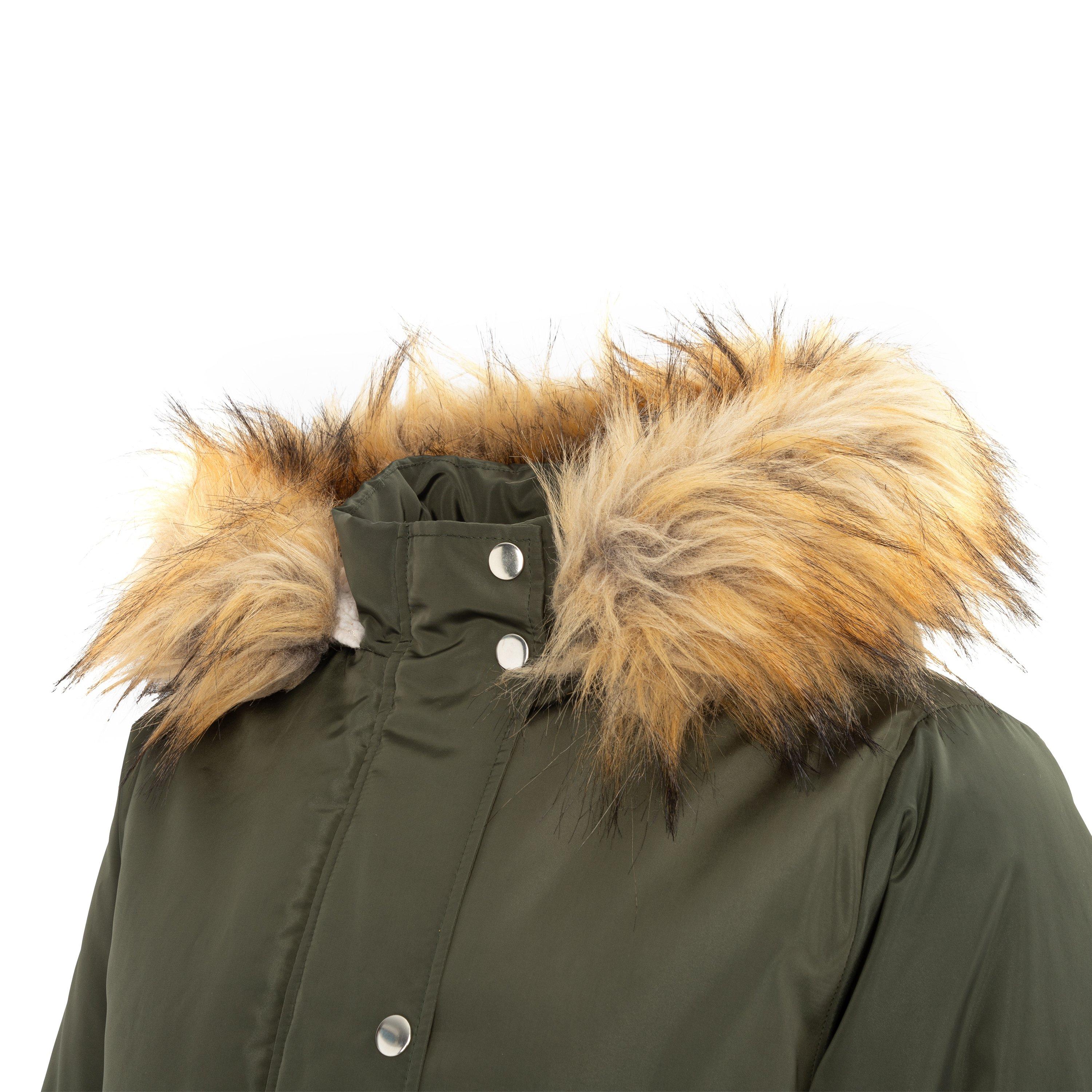 Khaki - Miso - Women's Full Zip Hooded Long Sleeve 2 Pockets Parka - 4