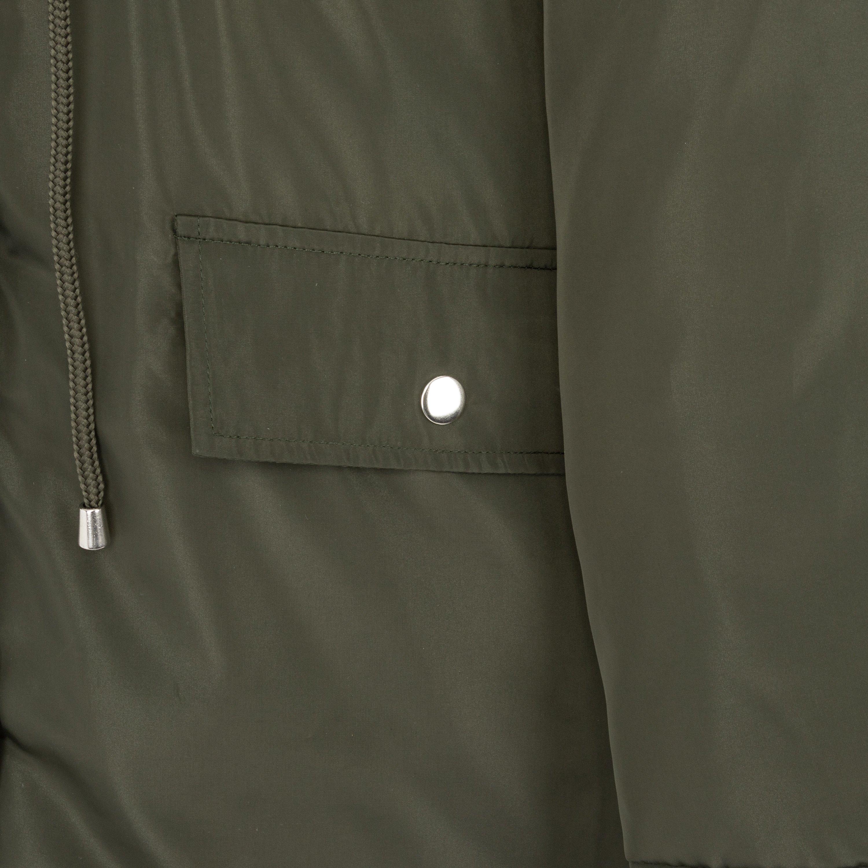Khaki - Miso - Women's Full Zip Hooded Long Sleeve 2 Pockets Parka - 5