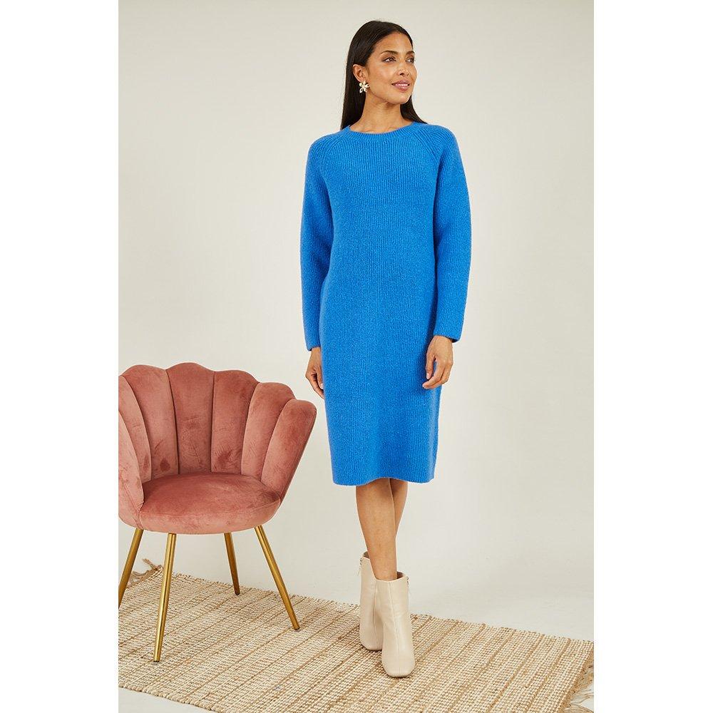 Blue - Yumi - Yumi Blue Knitted Midi Dress - 2