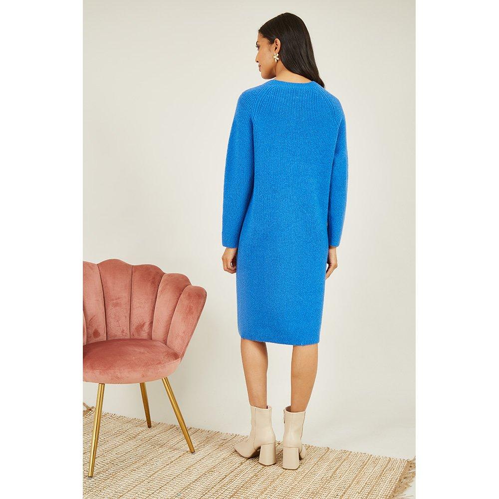 Blue - Yumi - Yumi Blue Knitted Midi Dress - 4