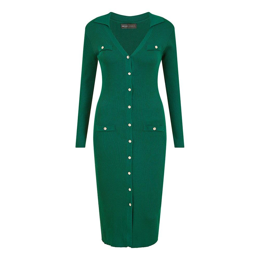 Green - Mela London - Black Knitted Fitted Midi Dress - 1