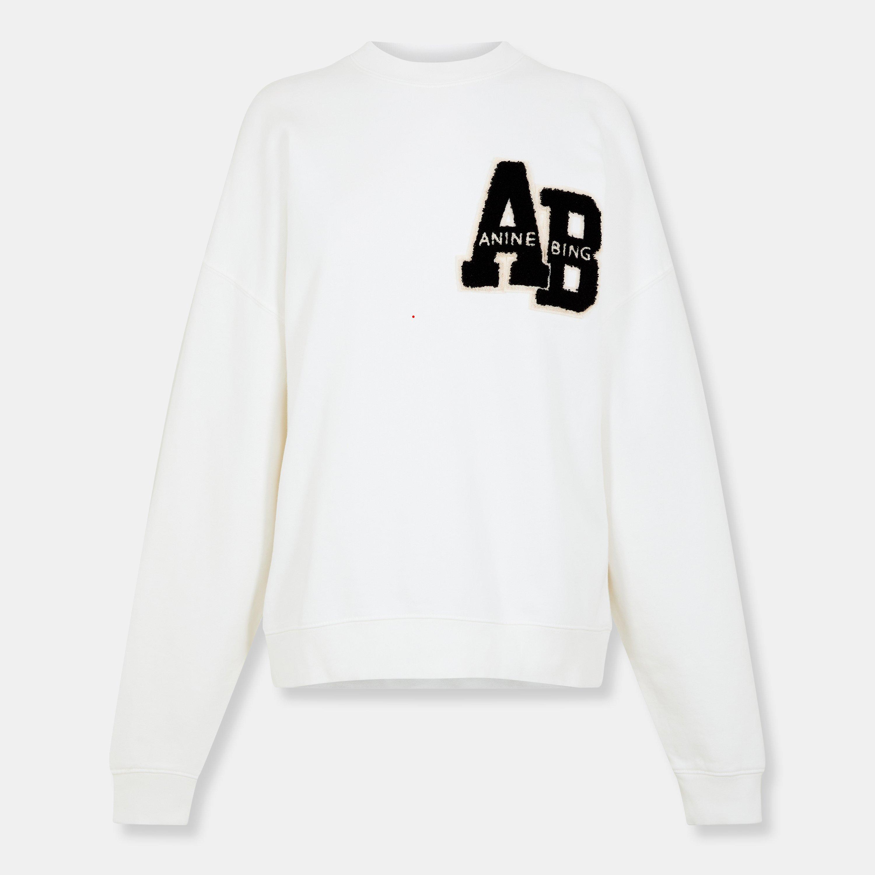 Anine Bing Womens Miles Letterman Sweatshirt - Off White - Size 14 (L)