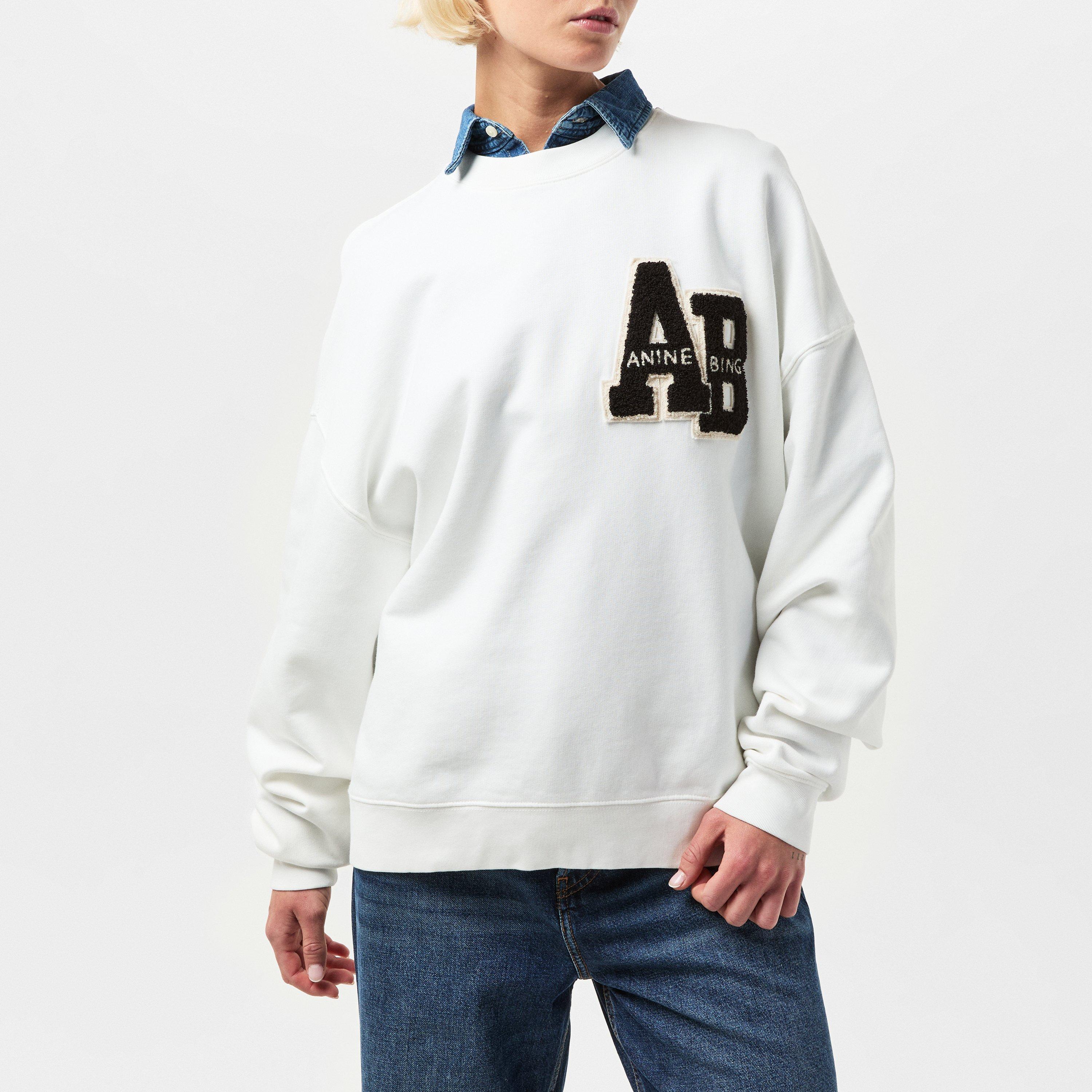 Off White - Anine Bing - Womens Miles Letterman Sweatshirt - 3