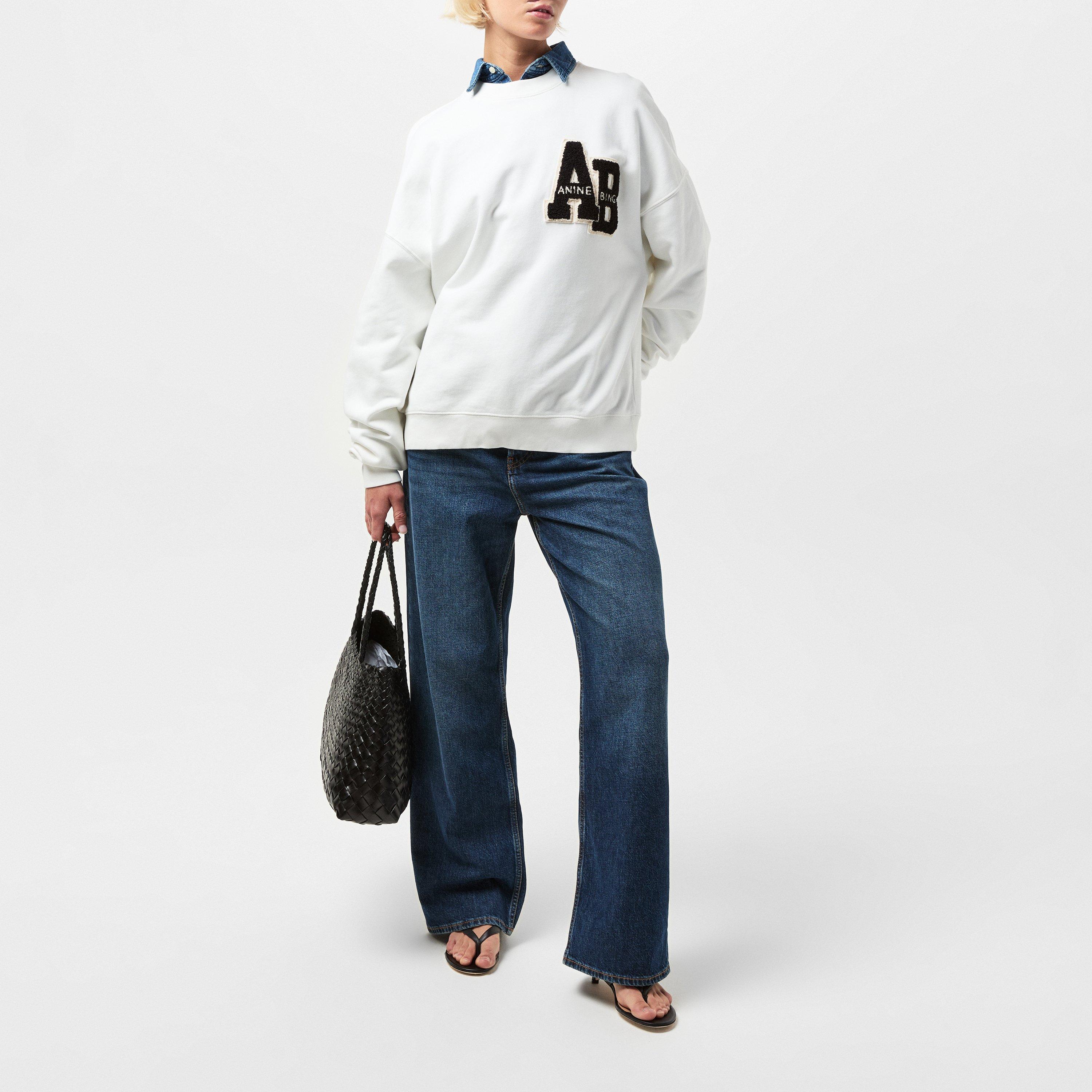 Off White - Anine Bing - Womens Miles Letterman Sweatshirt - 6