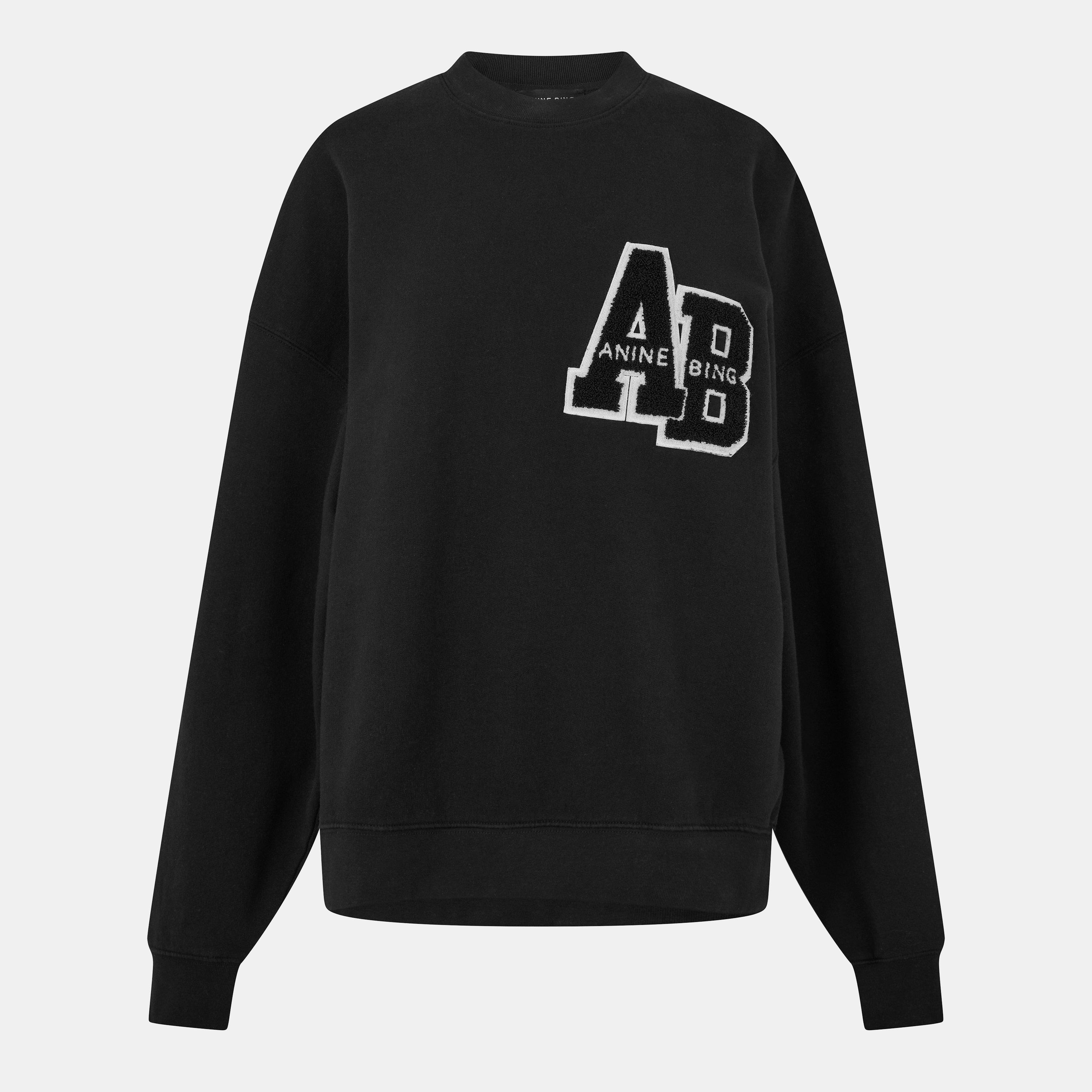 Anine Bing Womens Miles Letterman Sweatshirt - Black - Size 14 (L)
