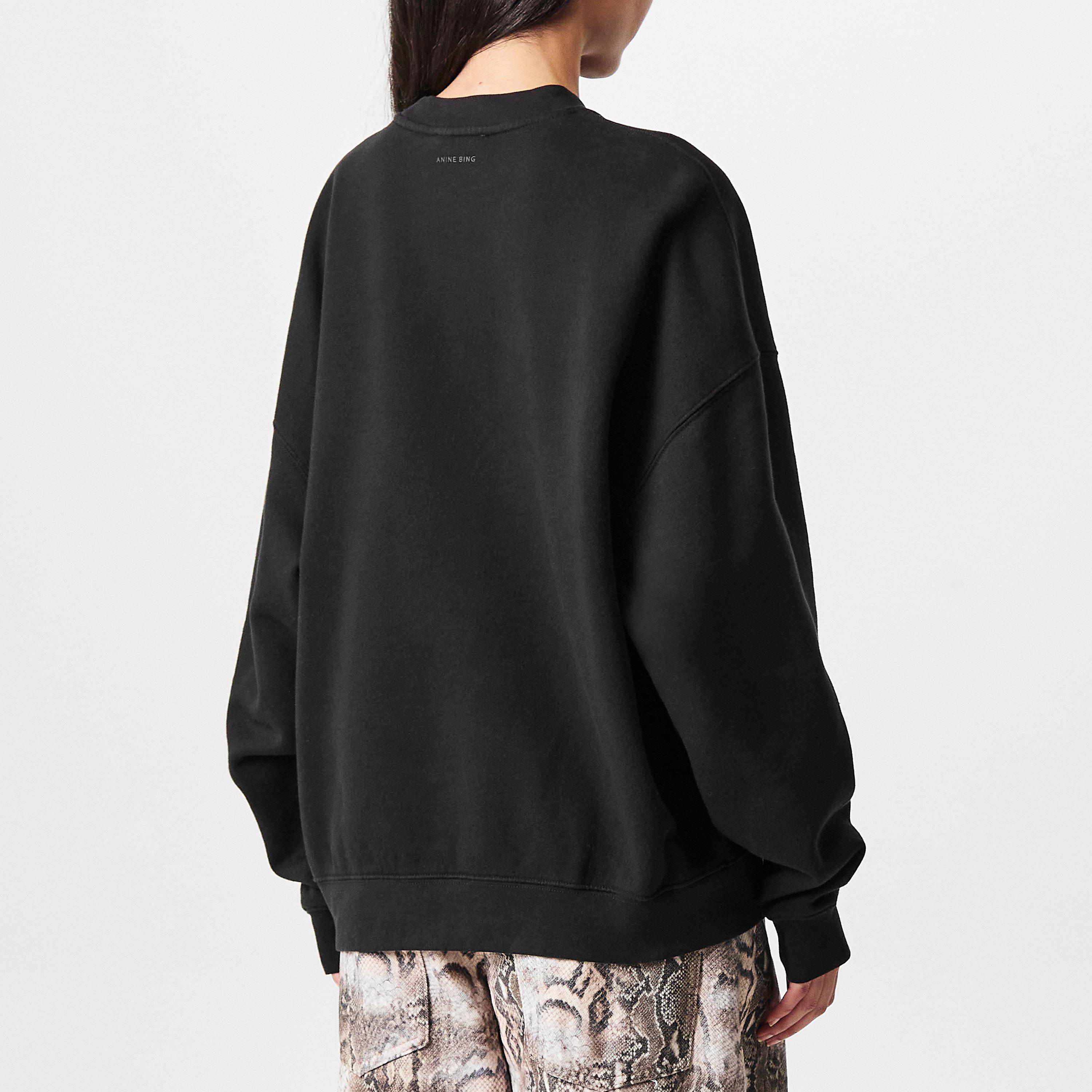 Black - Anine Bing - Women's Miles Letterman Cotton Long Sleeve Oversized Crew Sweatshirt - 4