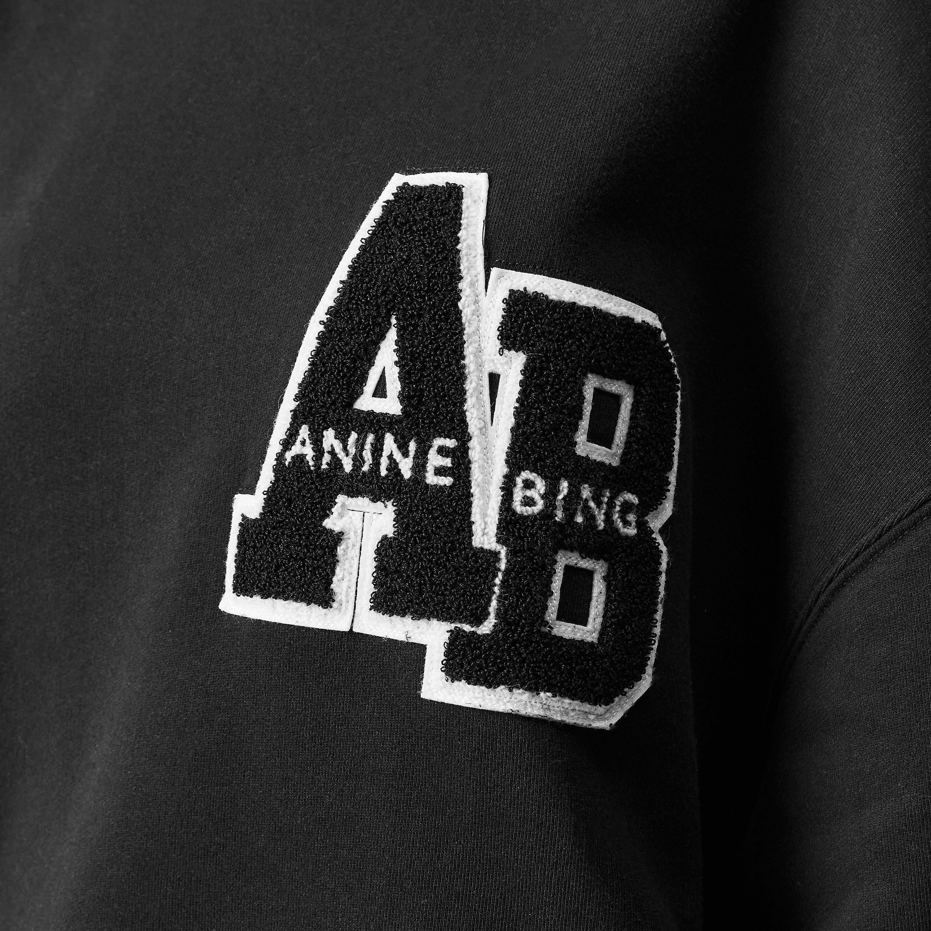 Black - Anine Bing - Women's Miles Letterman Cotton Long Sleeve Oversized Crew Sweatshirt - 5