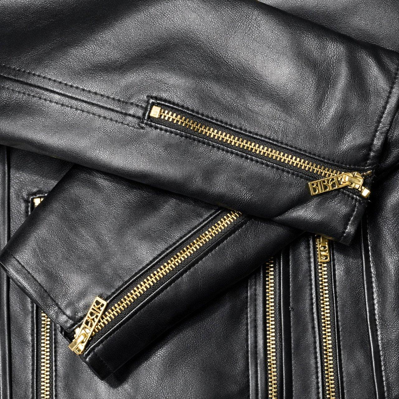 Black - Biba - Women's Genuine Sheepskin Biker 4 Pocket Leather Jacket - 3