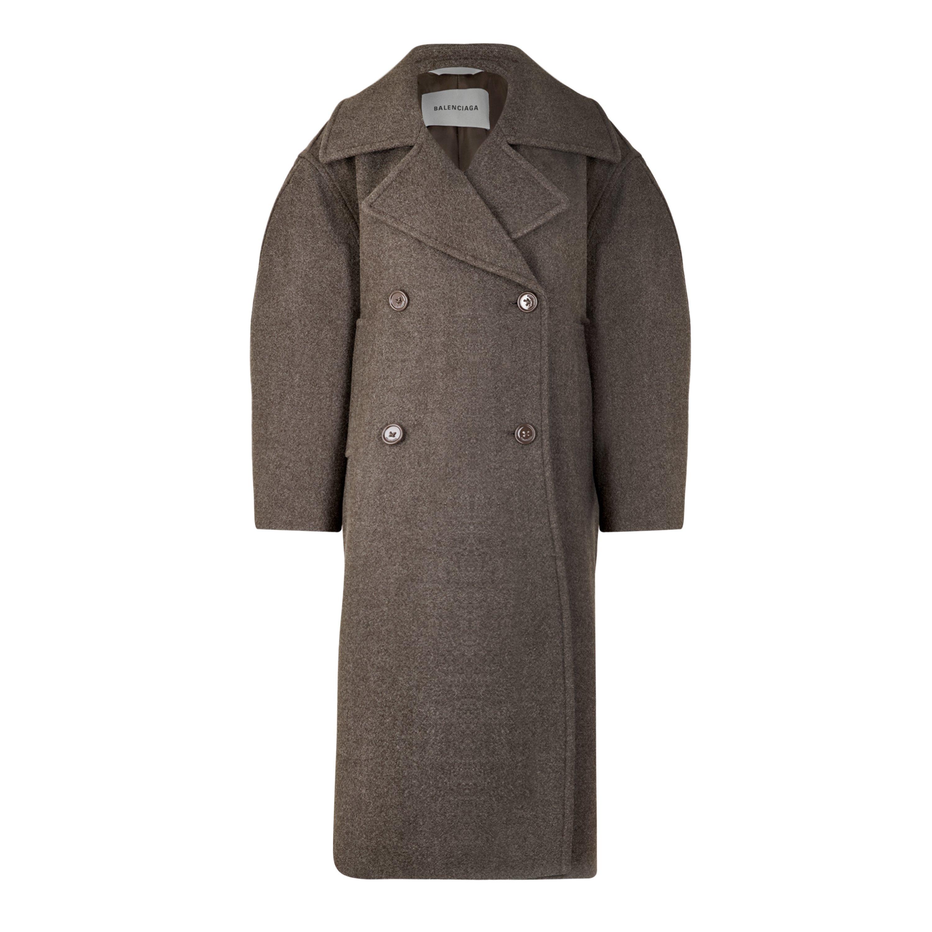 Dark Brown - Balenciaga - Bal Long Cocoon Coat Ld64 - 1