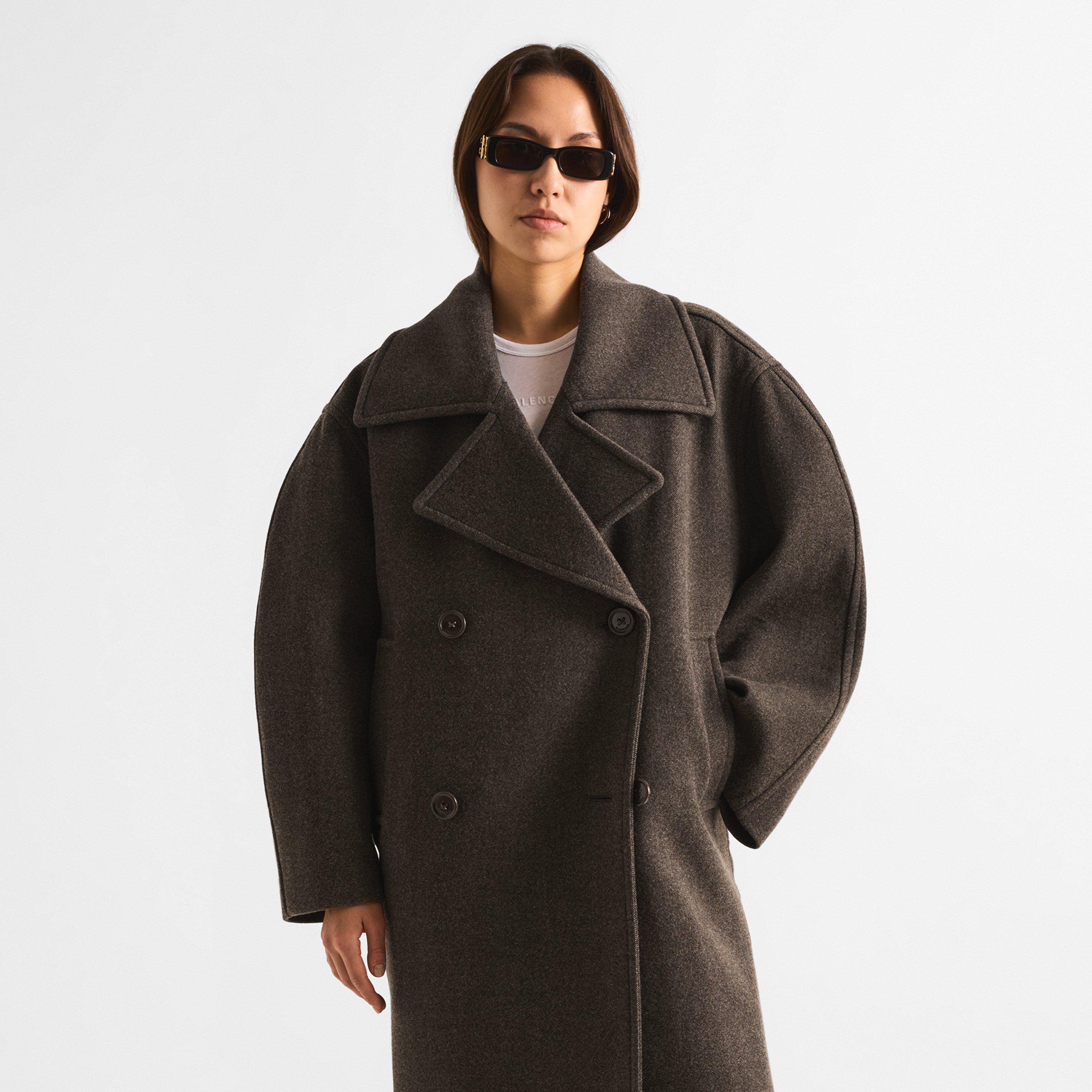 Dark Brown - Balenciaga - Women's Long Cocoon Wool Coat - 3