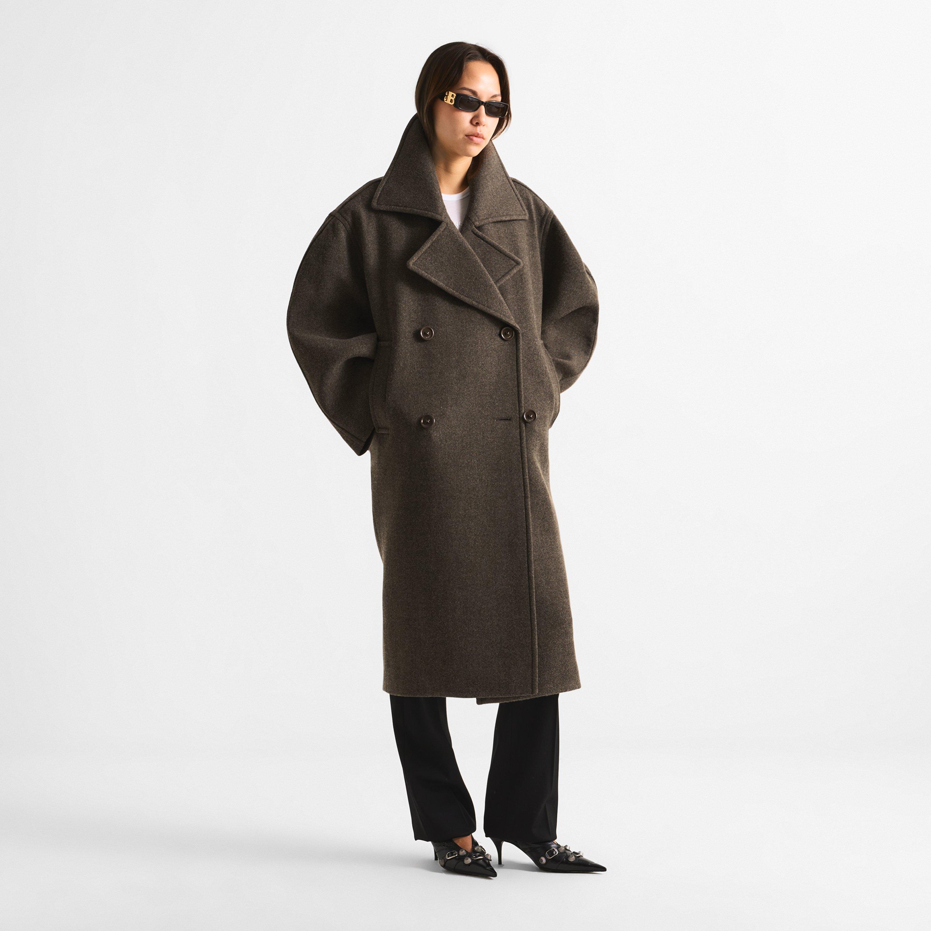 Dark Brown - Balenciaga - Women's Long Cocoon Wool Coat - 6