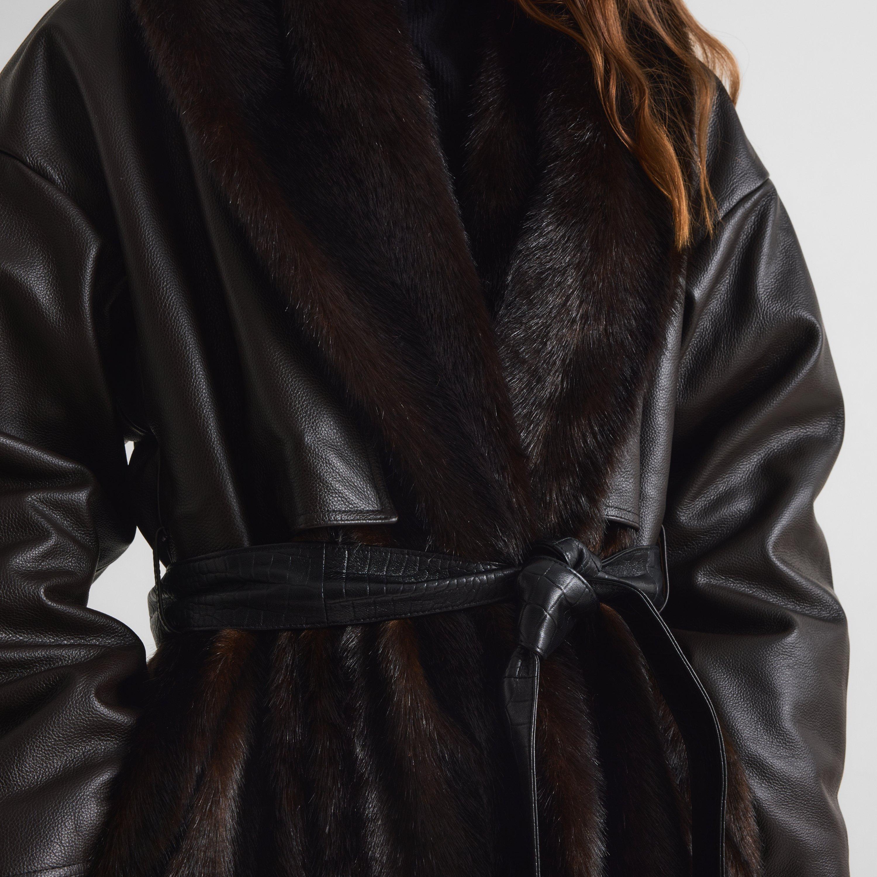 Brown - Magda Butrym - Women's Magda Coat 22 Faux Leather Jacket - 5