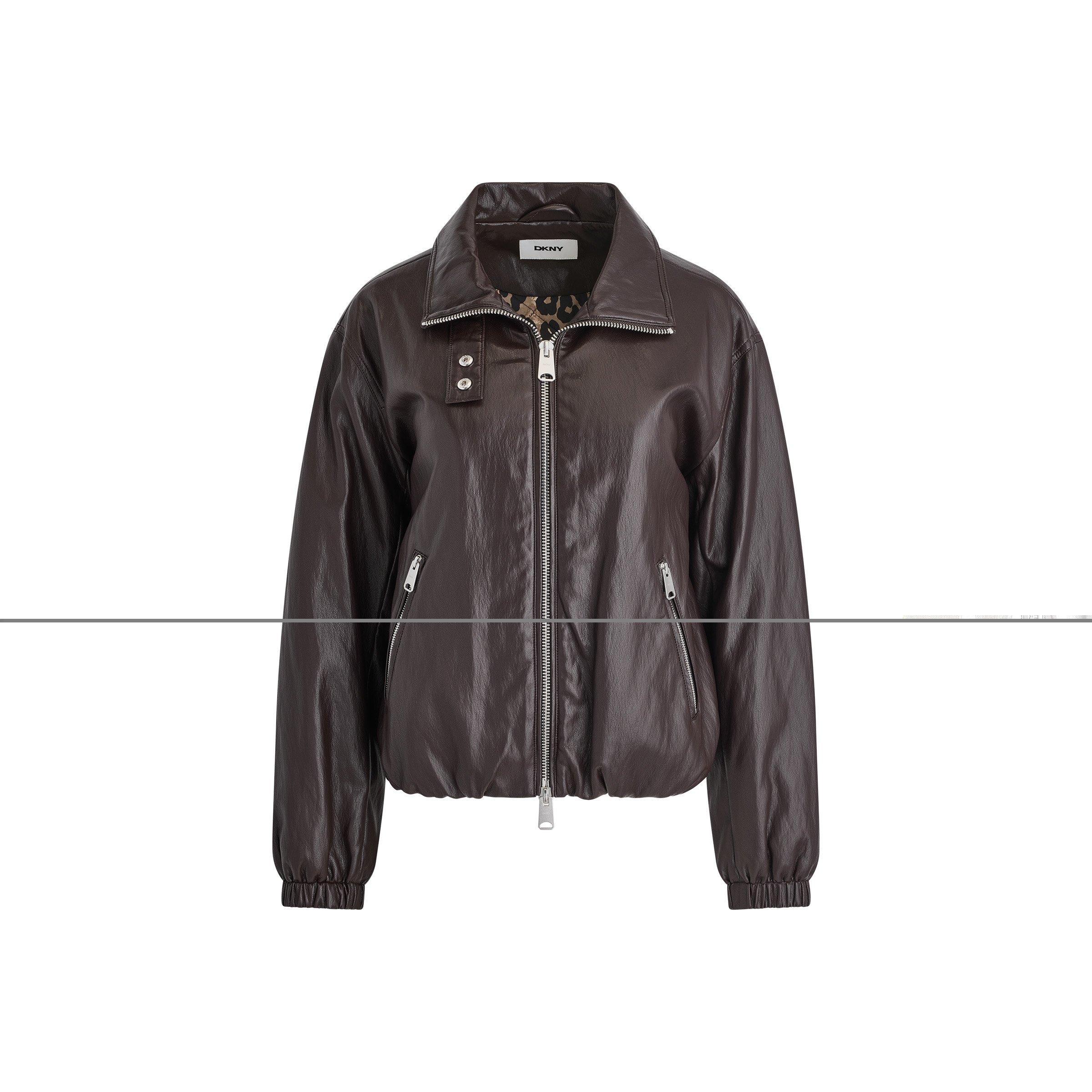 Dark Brown - DKNY - DKNY Lined Lther Jkt Ld64 - 1