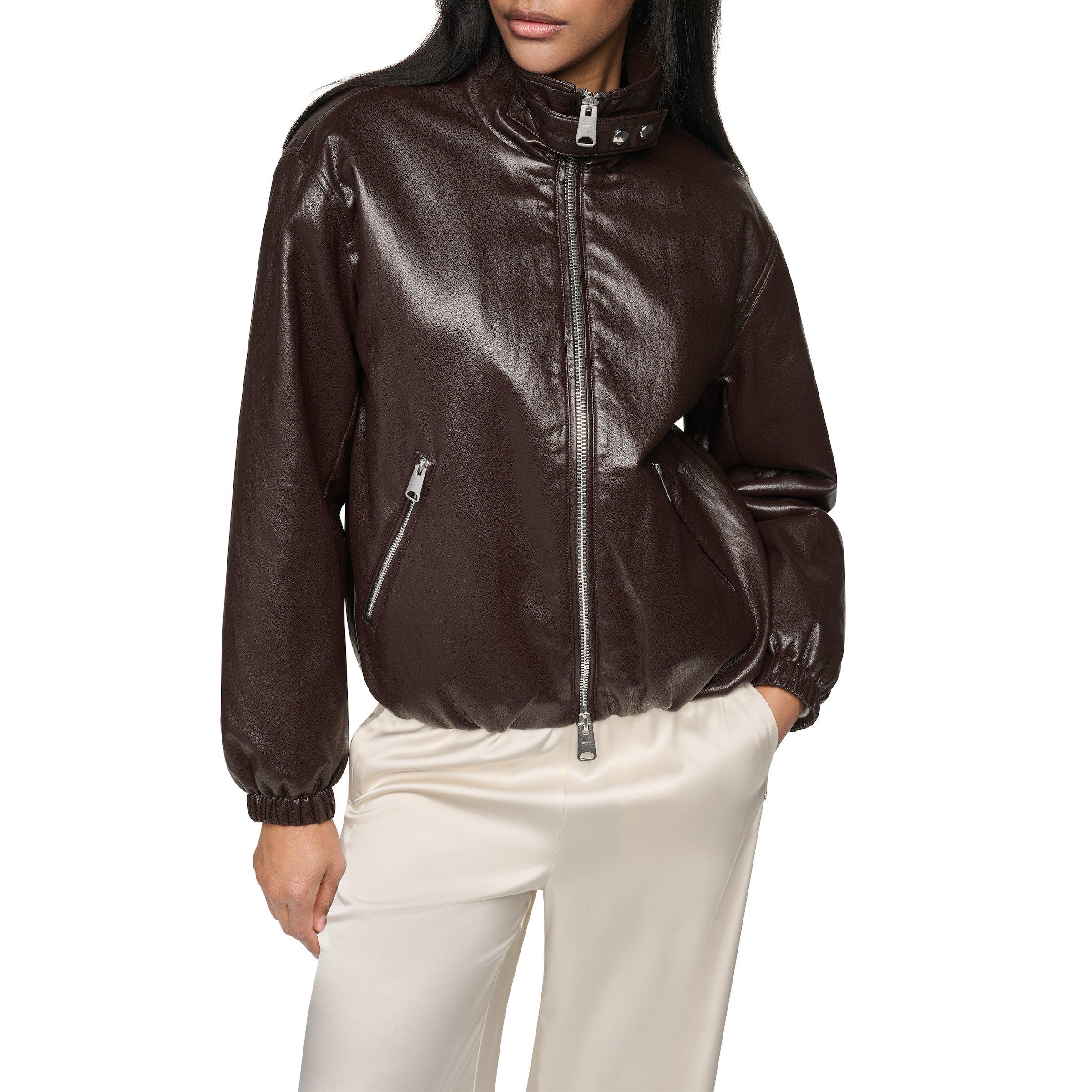 Dark Brown - DKNY - DKNY Lined Lther Jkt Ld64 - 2