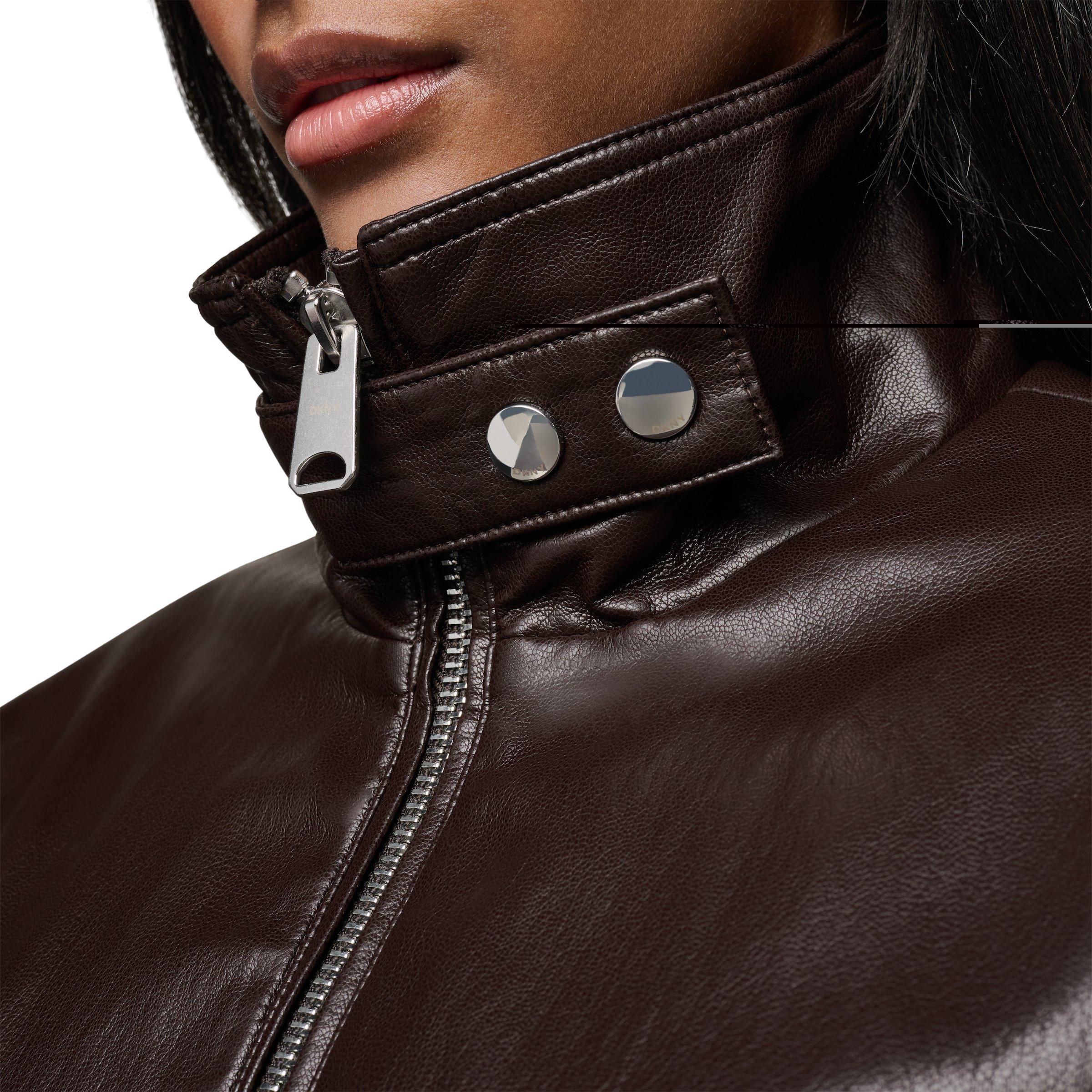 Dark Brown - DKNY - DKNY Lined Lther Jkt Ld64 - 4