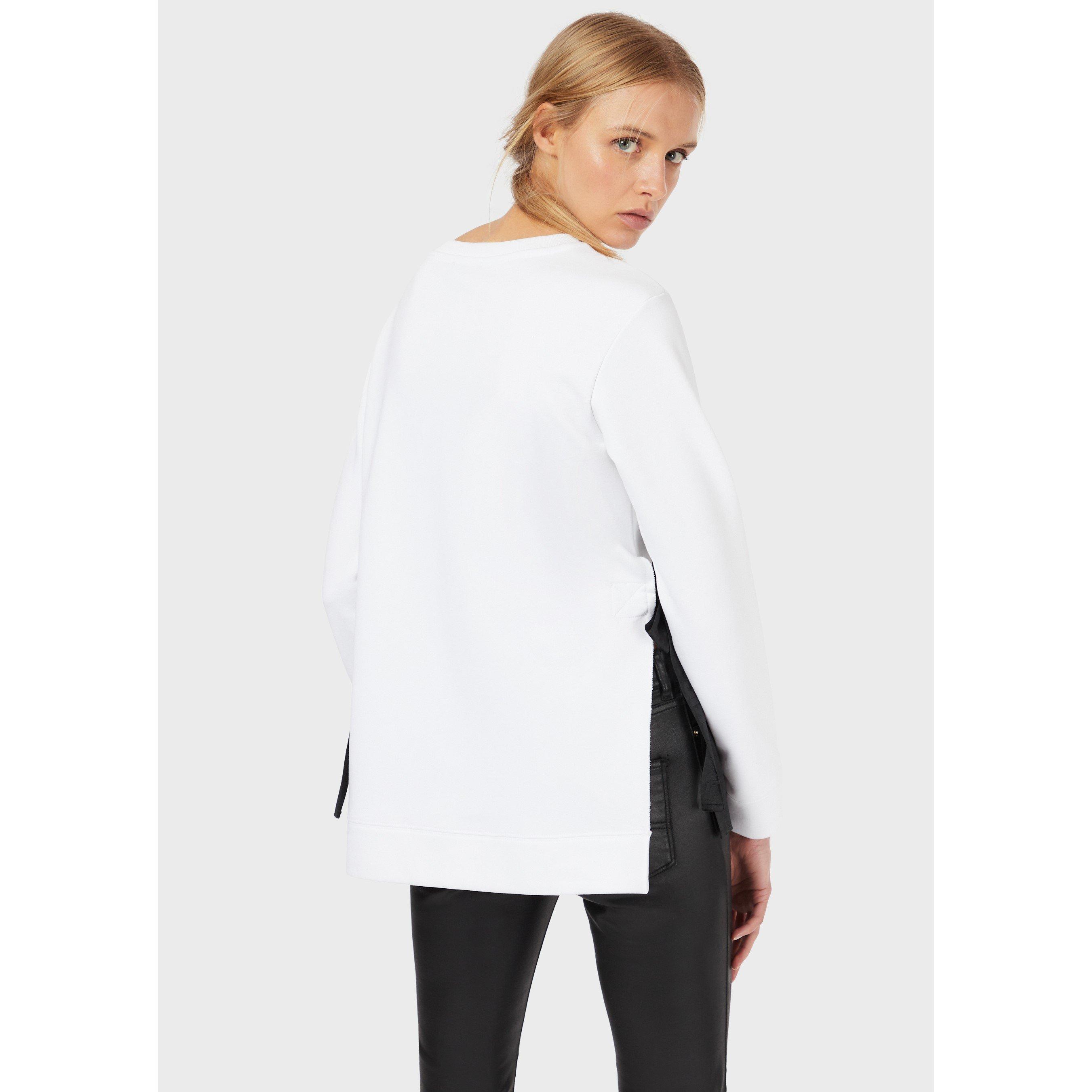 Bianco Ottico - Emporio Armani - Women's Ribbon Velvet Logo Sweatshirt - 2