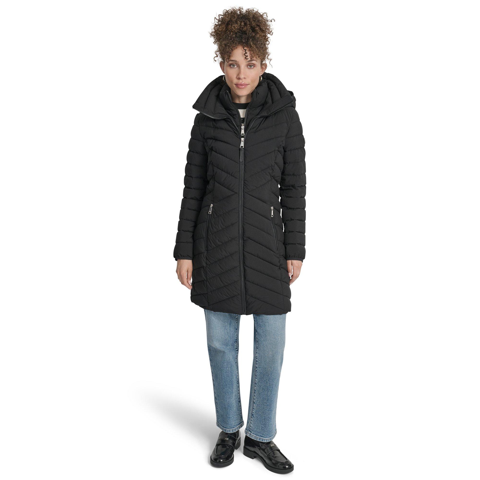 Crna - DKNY - Women's  Double-Zip Quilted Medium Puffer Jacket - 3