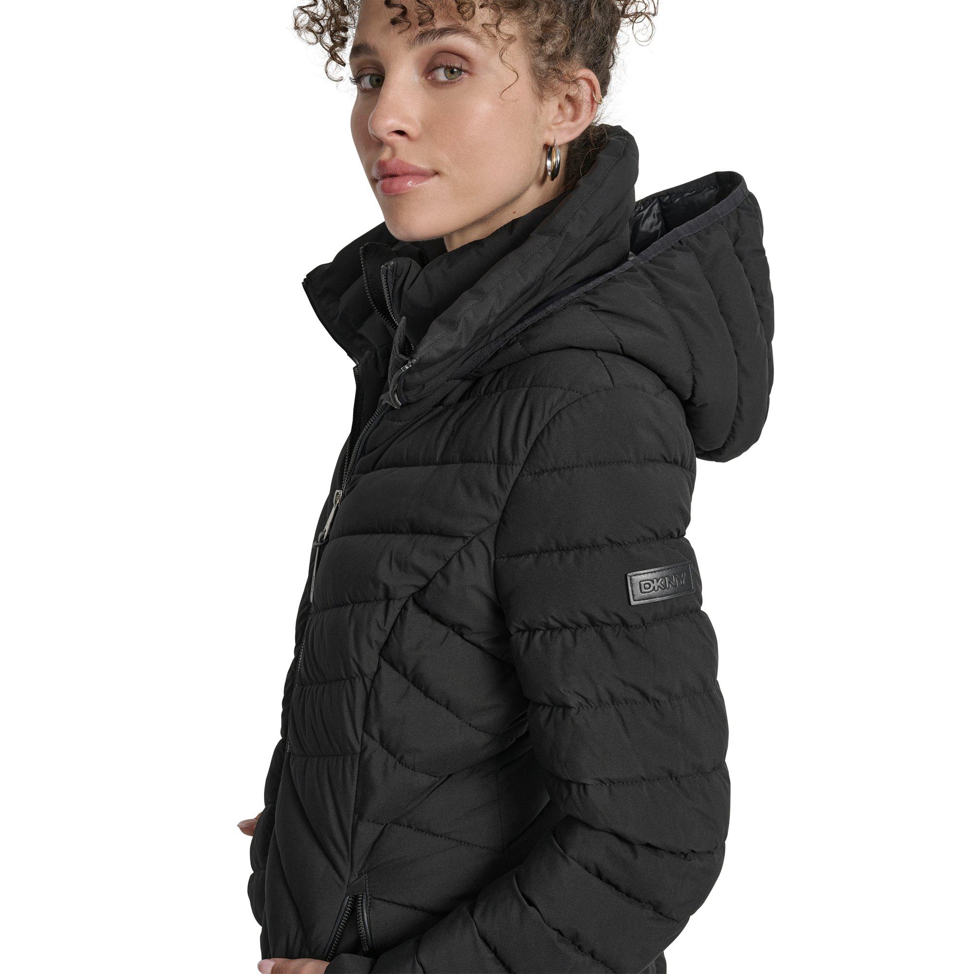 Crna - DKNY - Women's  Double-Zip Quilted Medium Puffer Jacket - 5