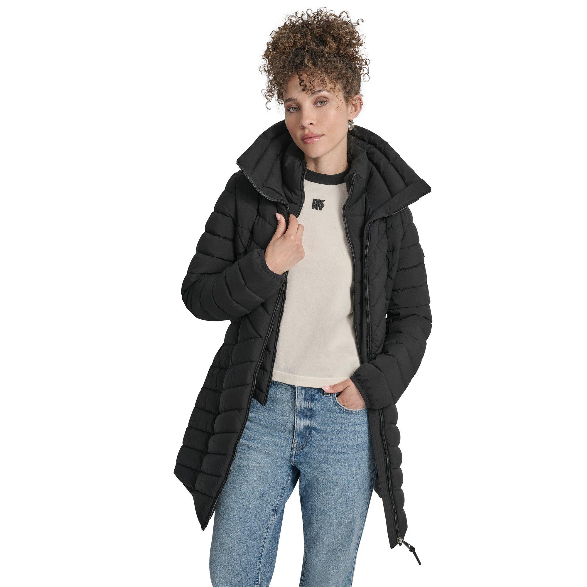 Crna - DKNY - Women's  Double-Zip Quilted Medium Puffer Jacket - 6