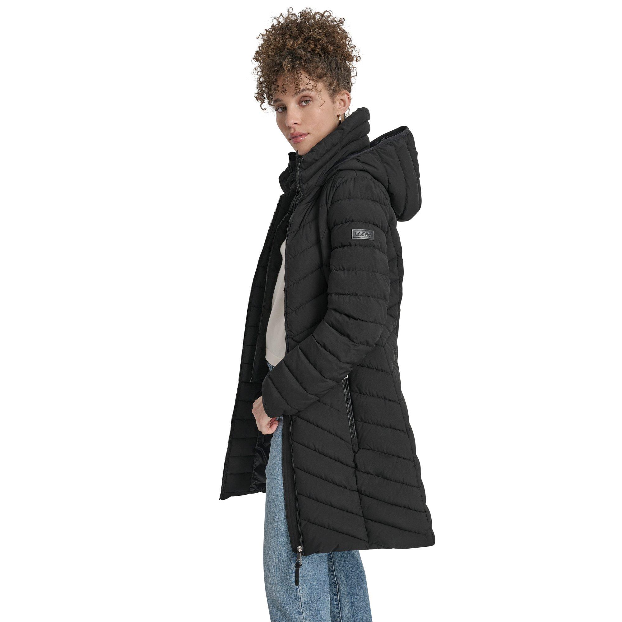 Crna - DKNY - Women's  Double-Zip Quilted Medium Puffer Jacket - 7