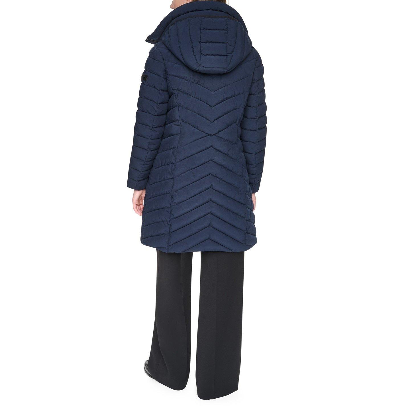 Navy - DKNY - Womens  Double-Zip Quilted Medium Puffer Jacket - 2