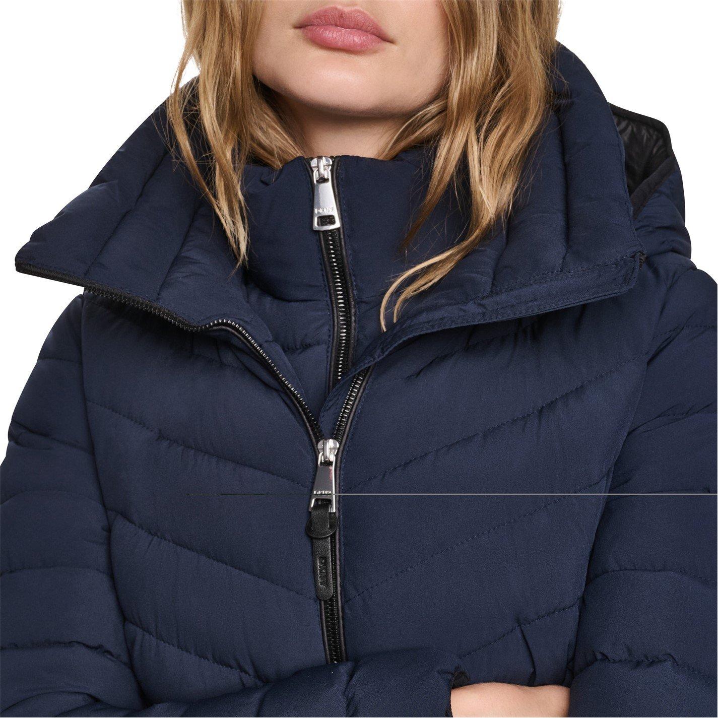 Navy - DKNY - Womens  Double-Zip Quilted Medium Puffer Jacket - 3