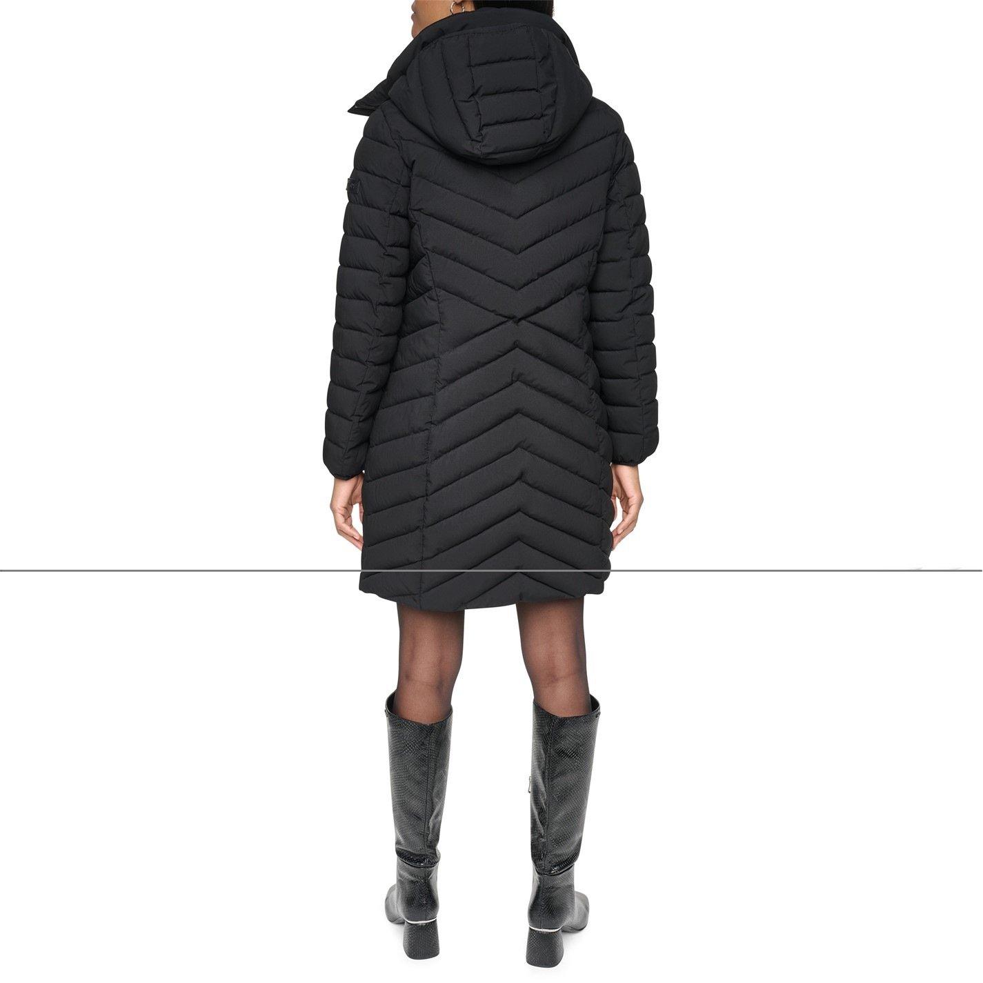 Black - DKNY - Womens Sienna Double-Zip Quilted Medium Puffer Jacket - 2