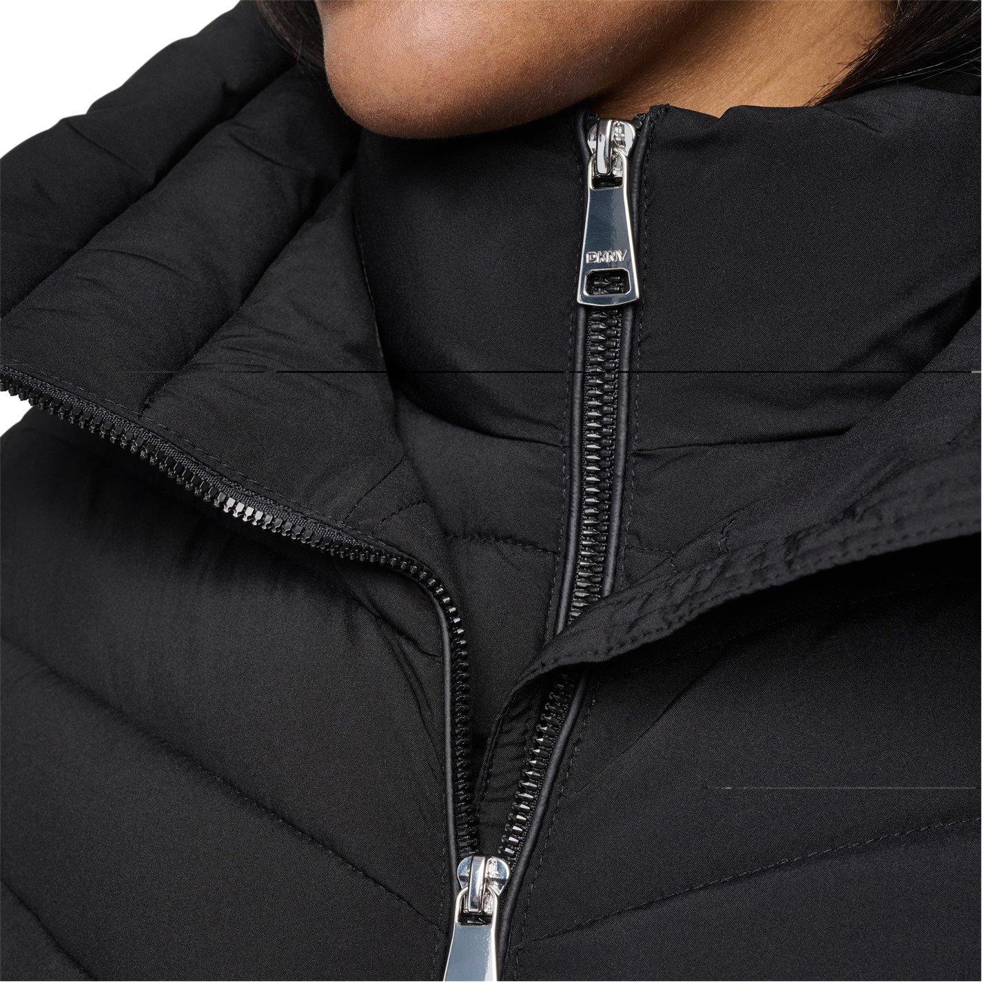 Black - DKNY - Womens Sienna Double-Zip Quilted Medium Puffer Jacket - 3