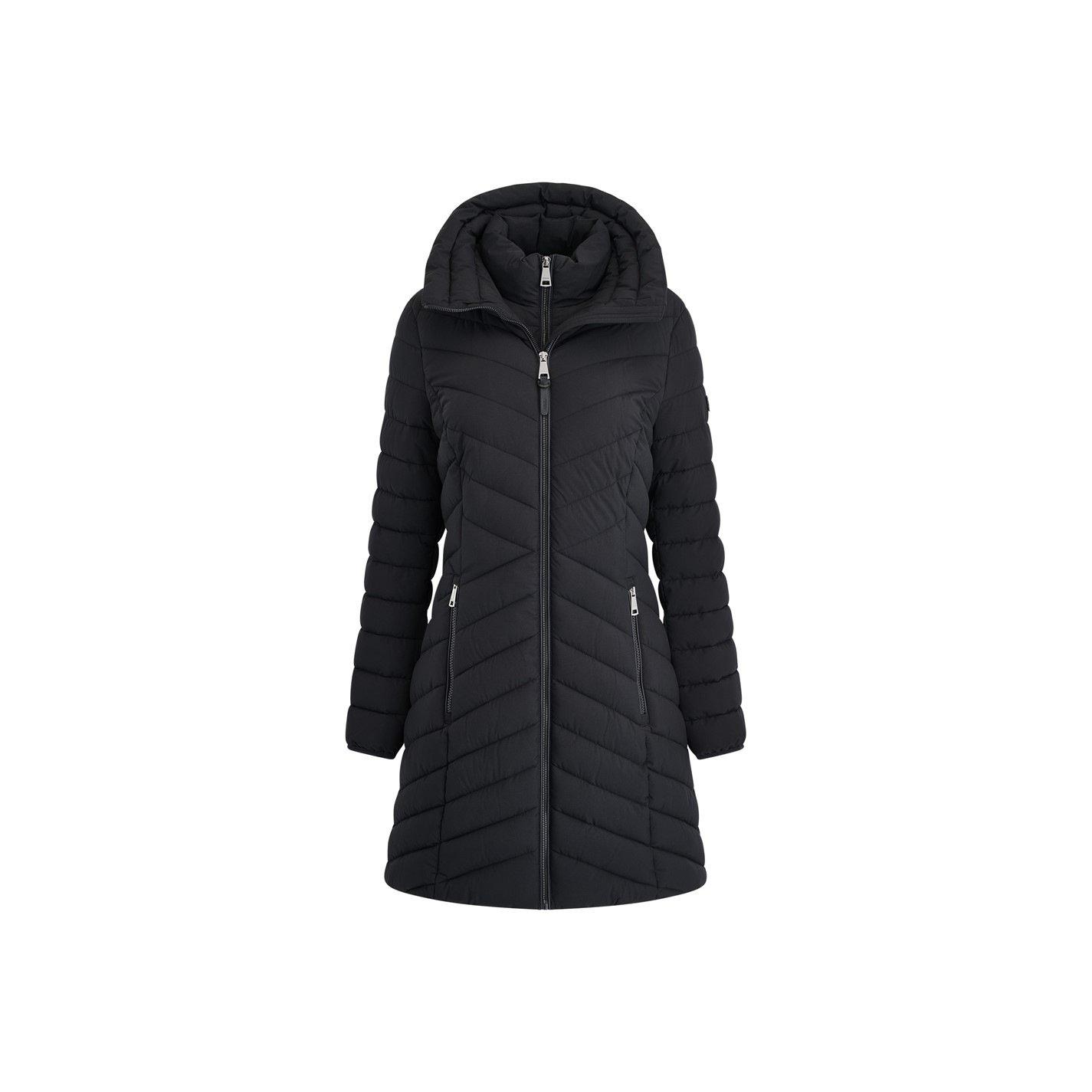 Black - DKNY - Womens Sienna Double-Zip Quilted Medium Puffer Jacket - 4