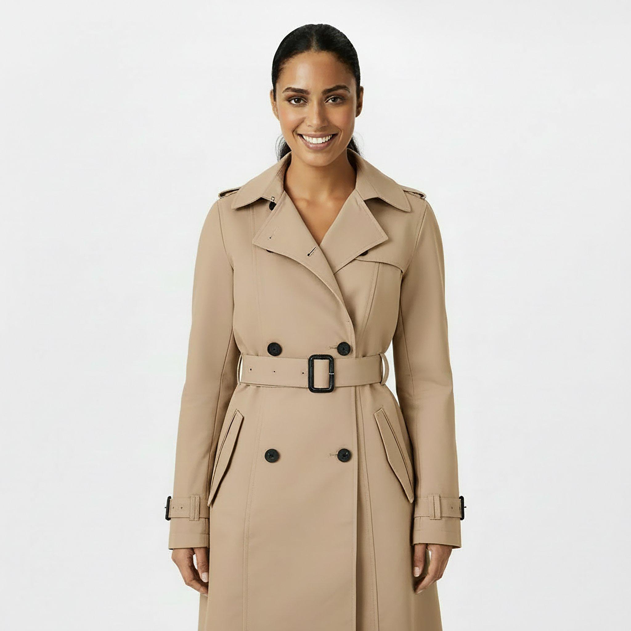 Stone - Jack Wills - Women's  Double Breasted Cotton Water Resistant Mid-Length Trench Coat - 3