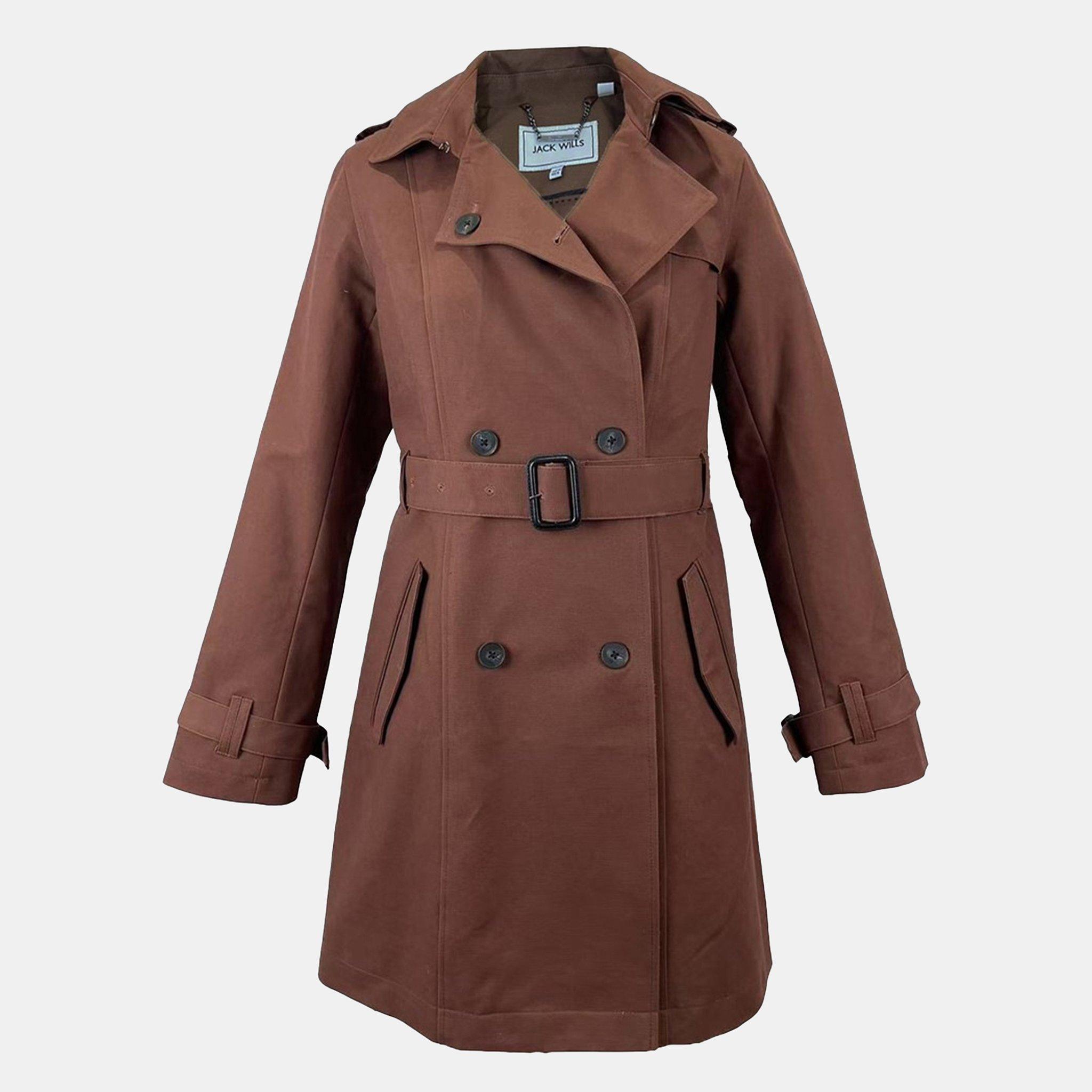 Jack Wills Women's Double Breasted Cotton Water Resistant Mid-Length Trench Coat Brown Size 10 (S) - Image 3